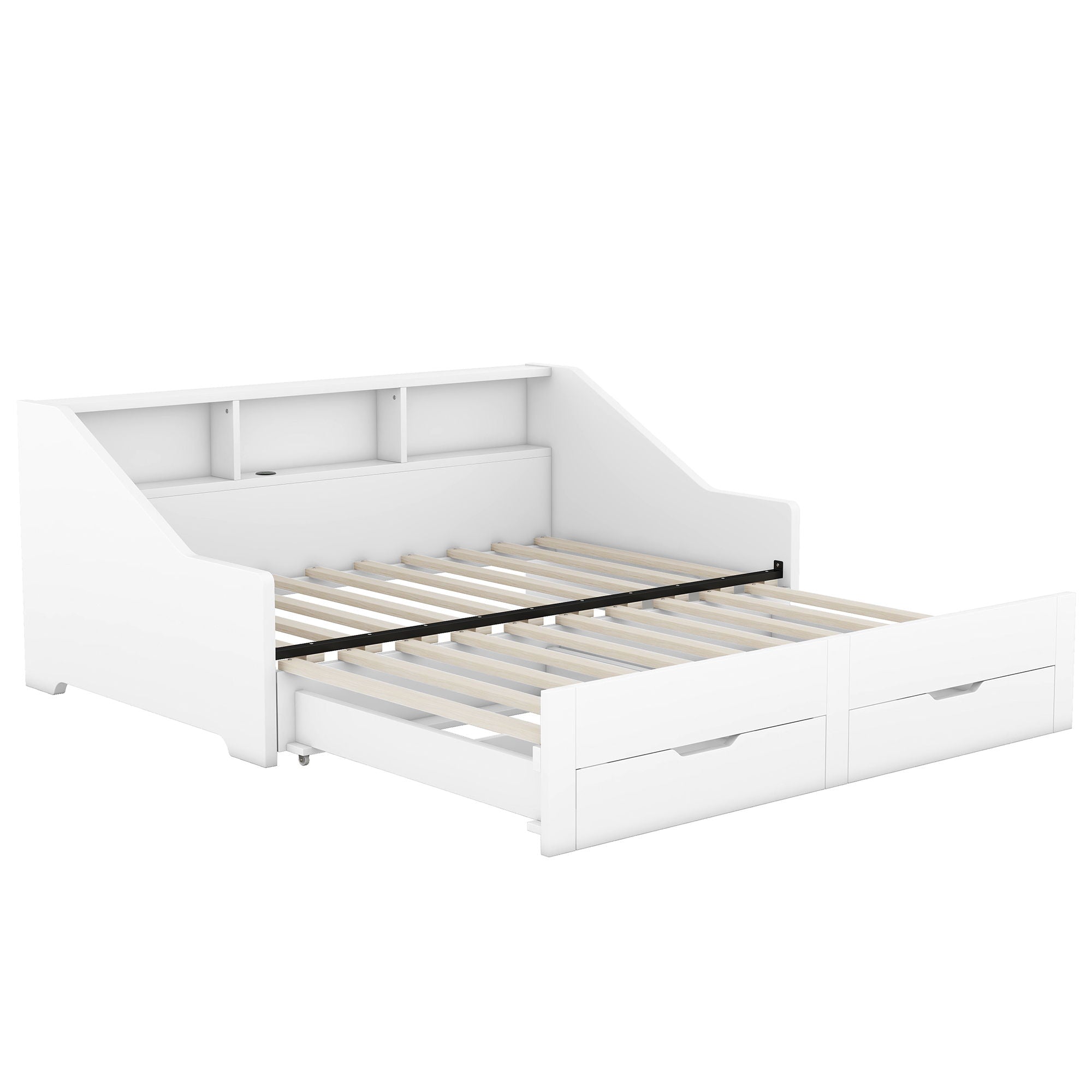 Daybed Frame With Storage Bookcases, 2 Drawers, Charging Station