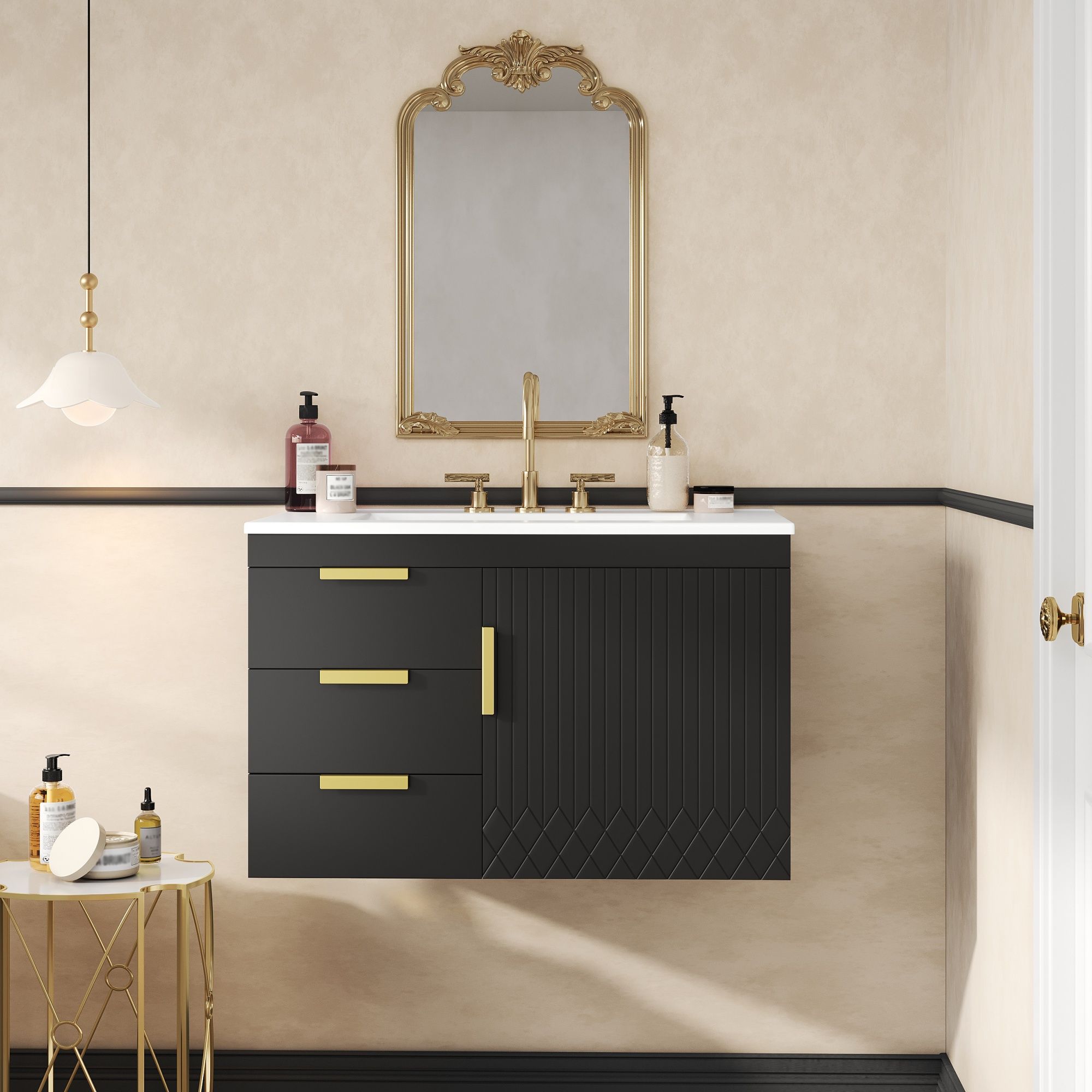 Modern Wall Mounted Bathroom Cabinet With Ceramic Sink, Soft-Closing Drawer And Door
