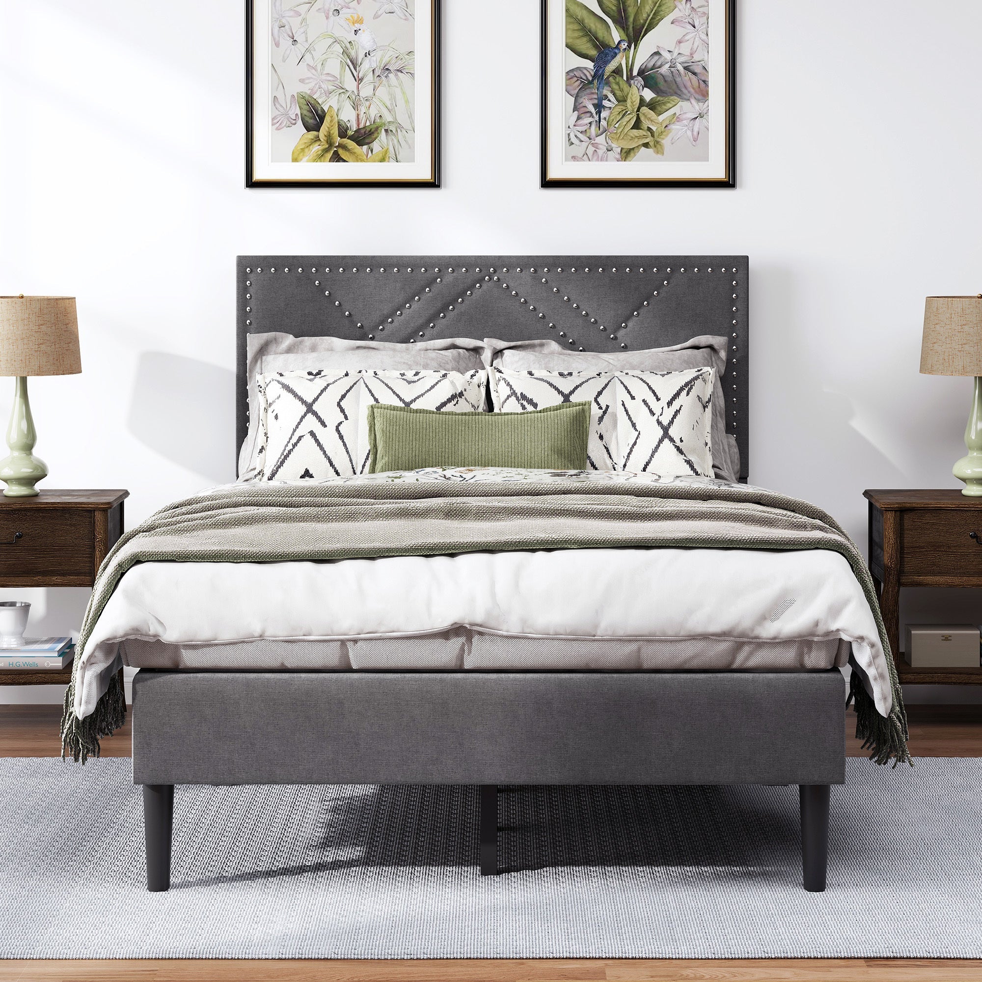 Full Bed Frame with Linen Storage Headboard