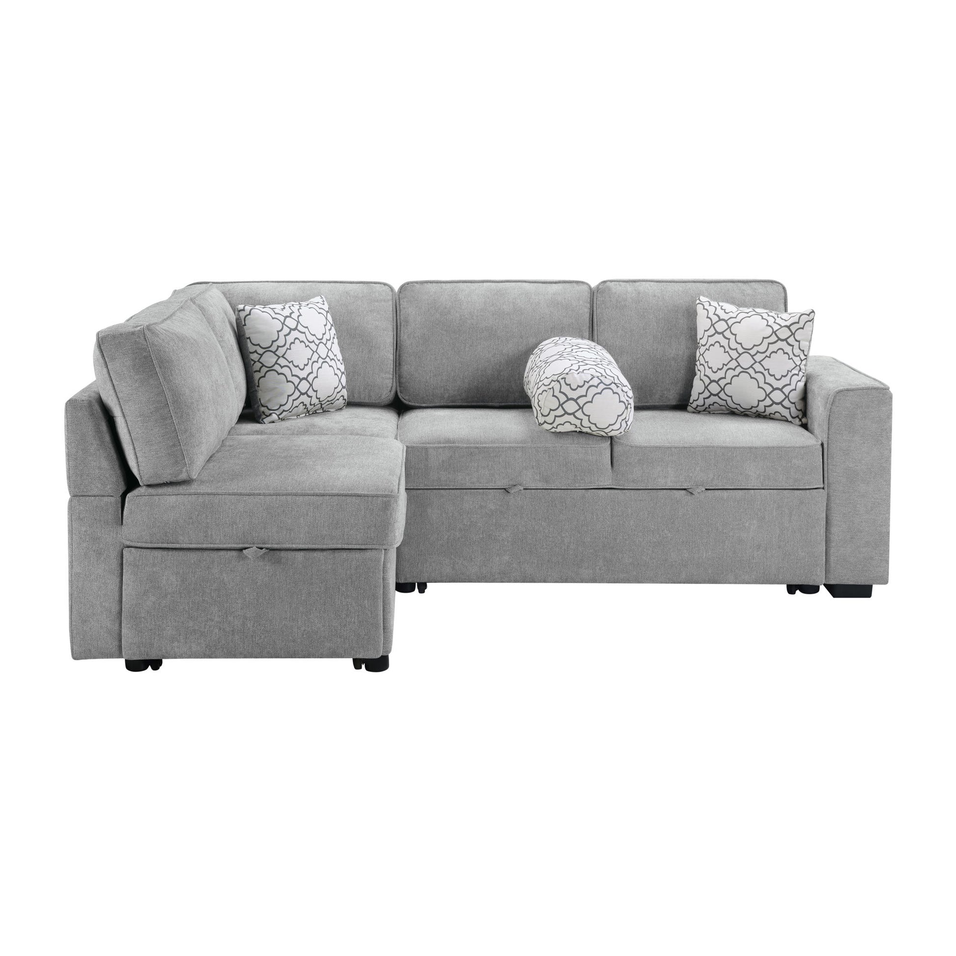 Convertible Sectional L-Shaped Sofa With Dual Pull-Out Sleepers, Flip-Top Table, USB Ports, Cup Holder & Storage - Best Buy Furniture
