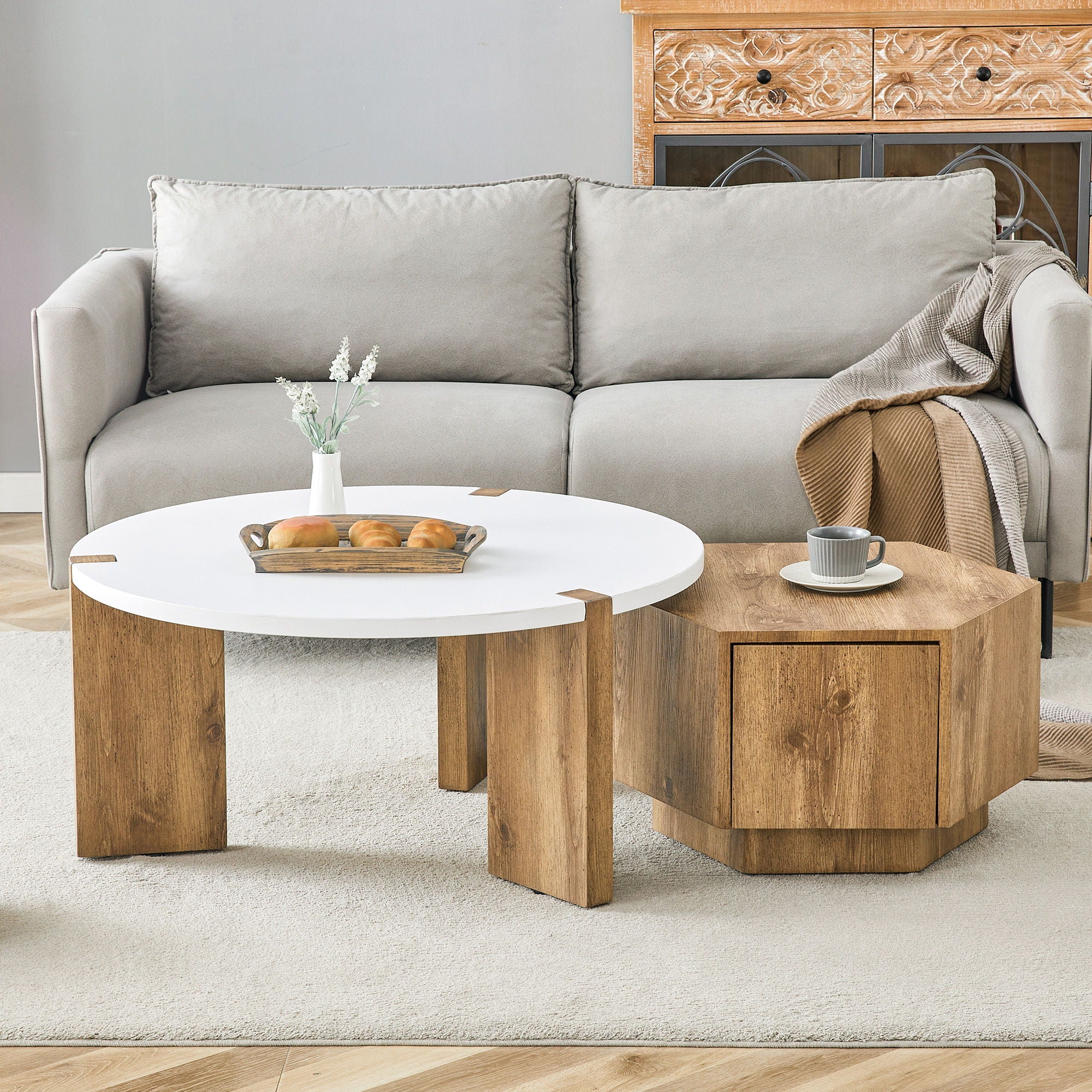 Fashionable Versatile Coffee Table Set - White / Wood