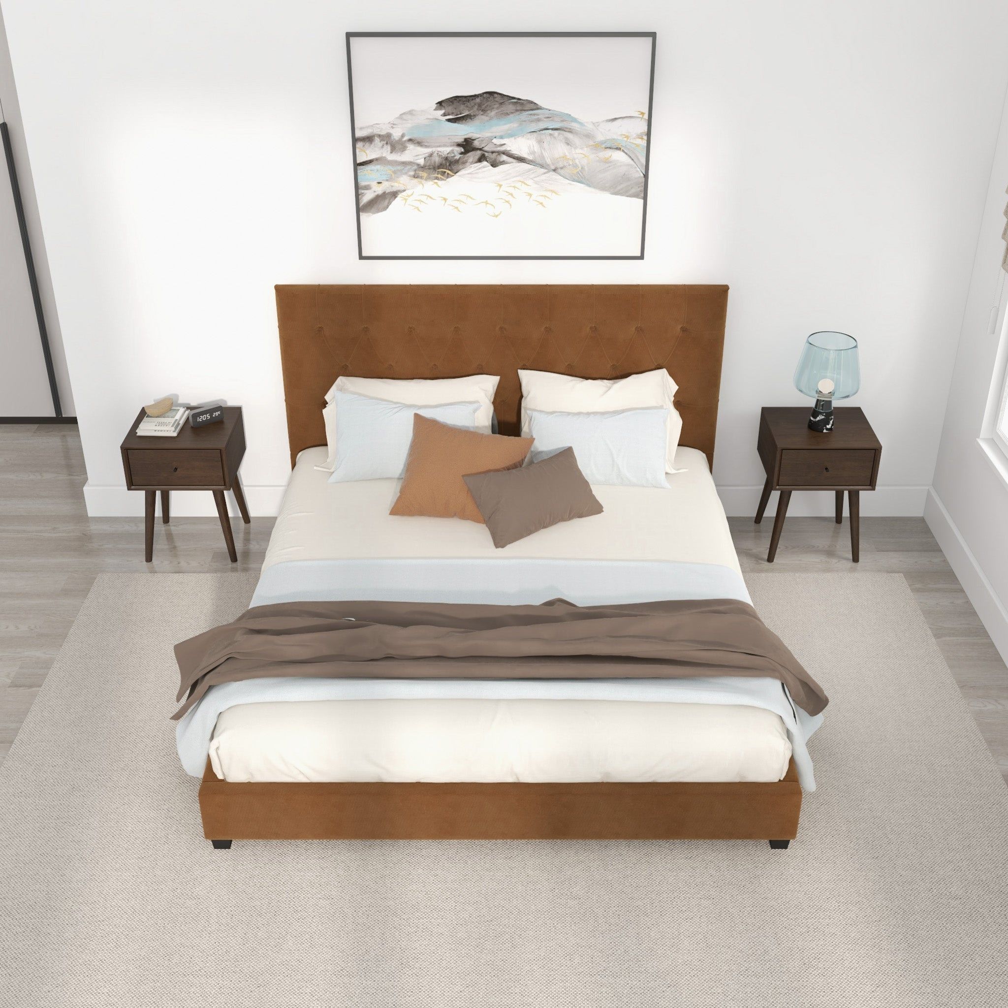 Donald - Mid-Century Modern Velvet Platform Bed