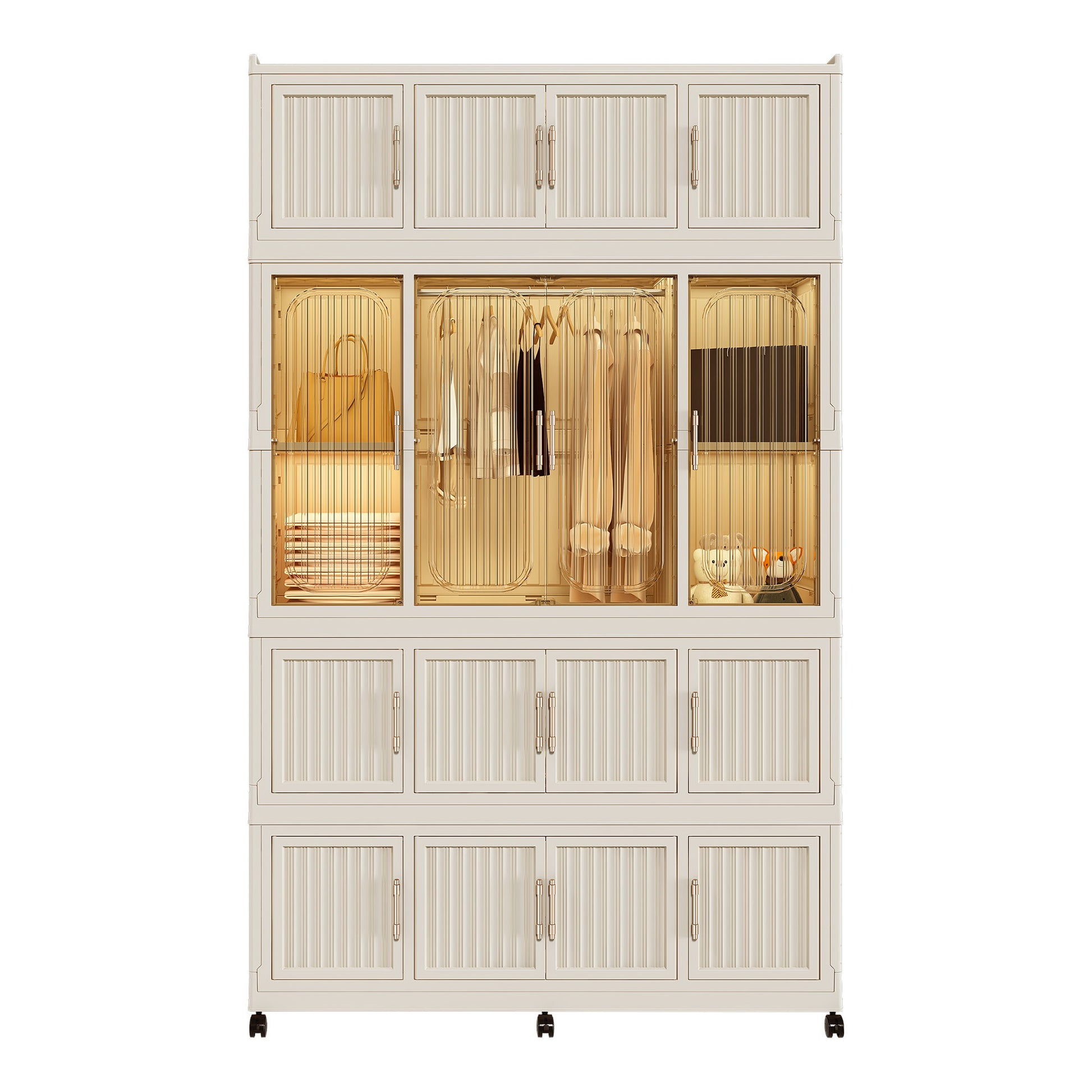Portable Wardrobe Closet Storage Organizer With 17 Magnetic Doors, 17 Cubes, Hanging Rod & 6 Hangers - Creamy White - Best Buy Furniture