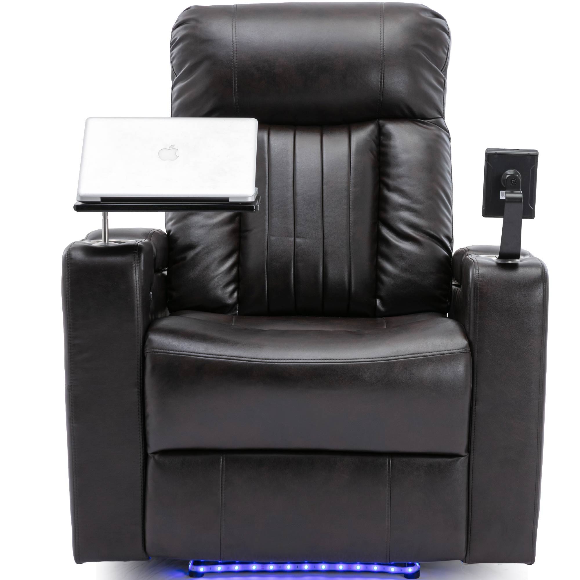Power Recliner With Storage Arms, Cupholders, Swivel Tray Table And Cell Phone Stand - Brown - Best Buy Furniture