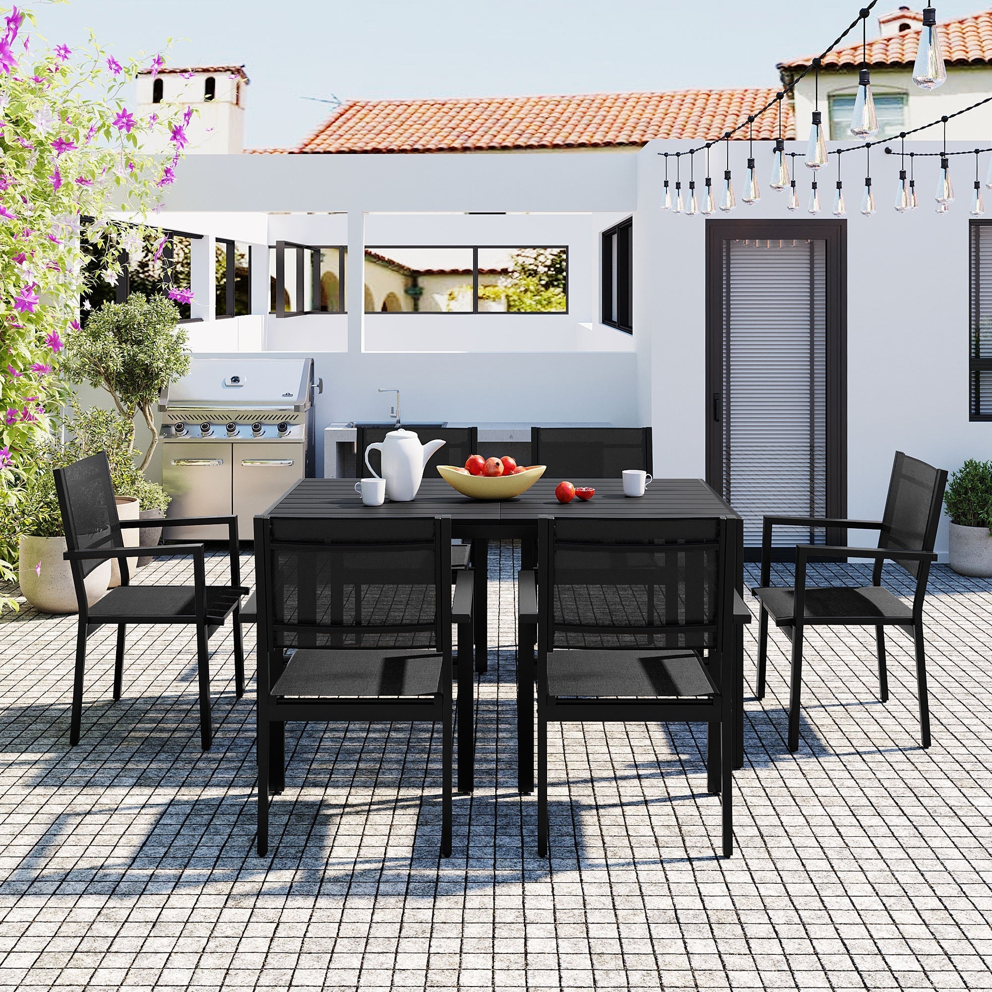 6-Person Modern Steel Outdoor Dining Set