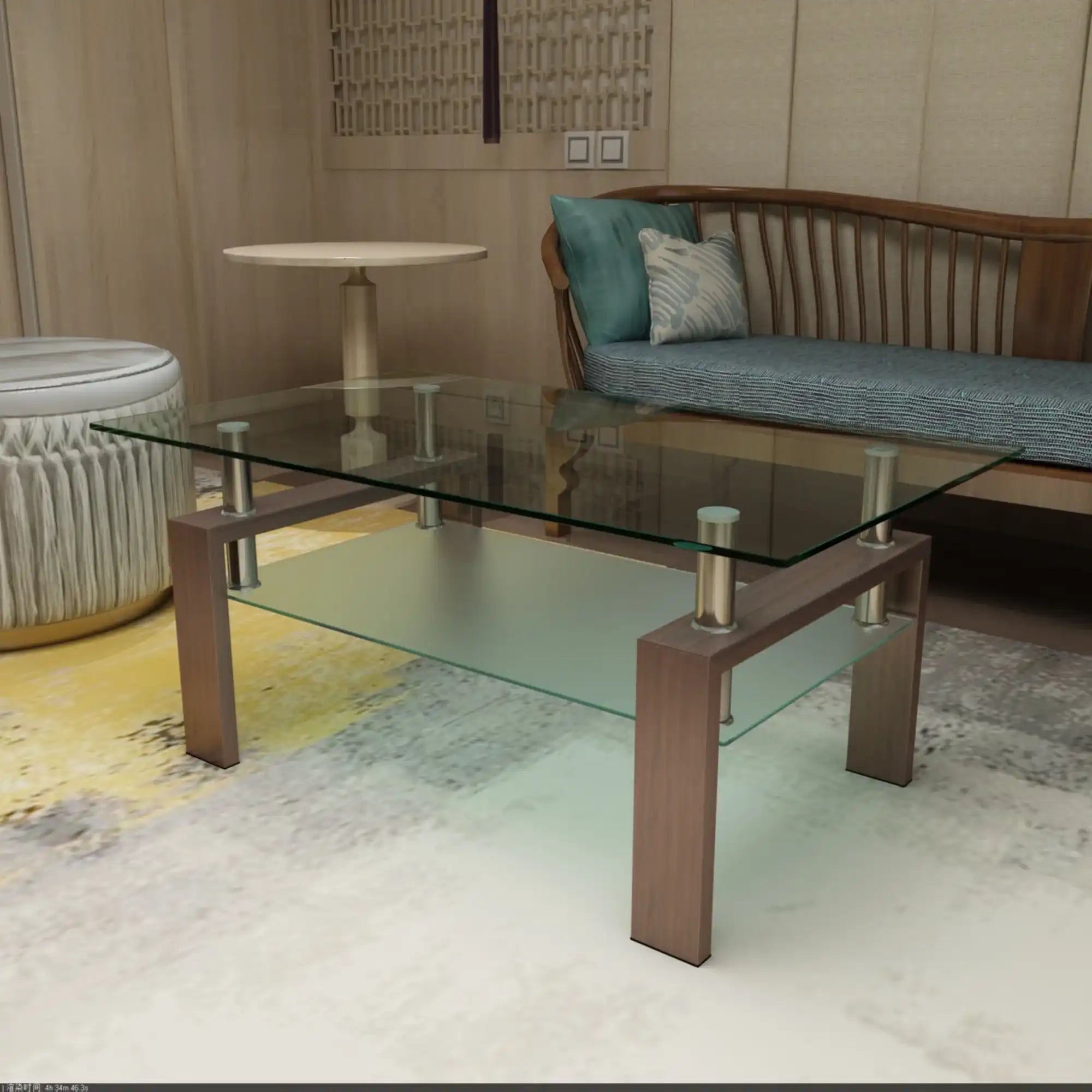 Vespera Rectangle Walnut Glass Coffee Table