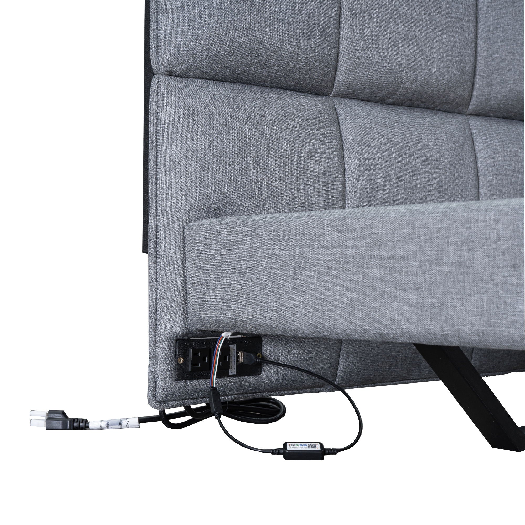 Full Size Upholstered Platform Bed With LED Lights, USB Ports And Outlets - Gray