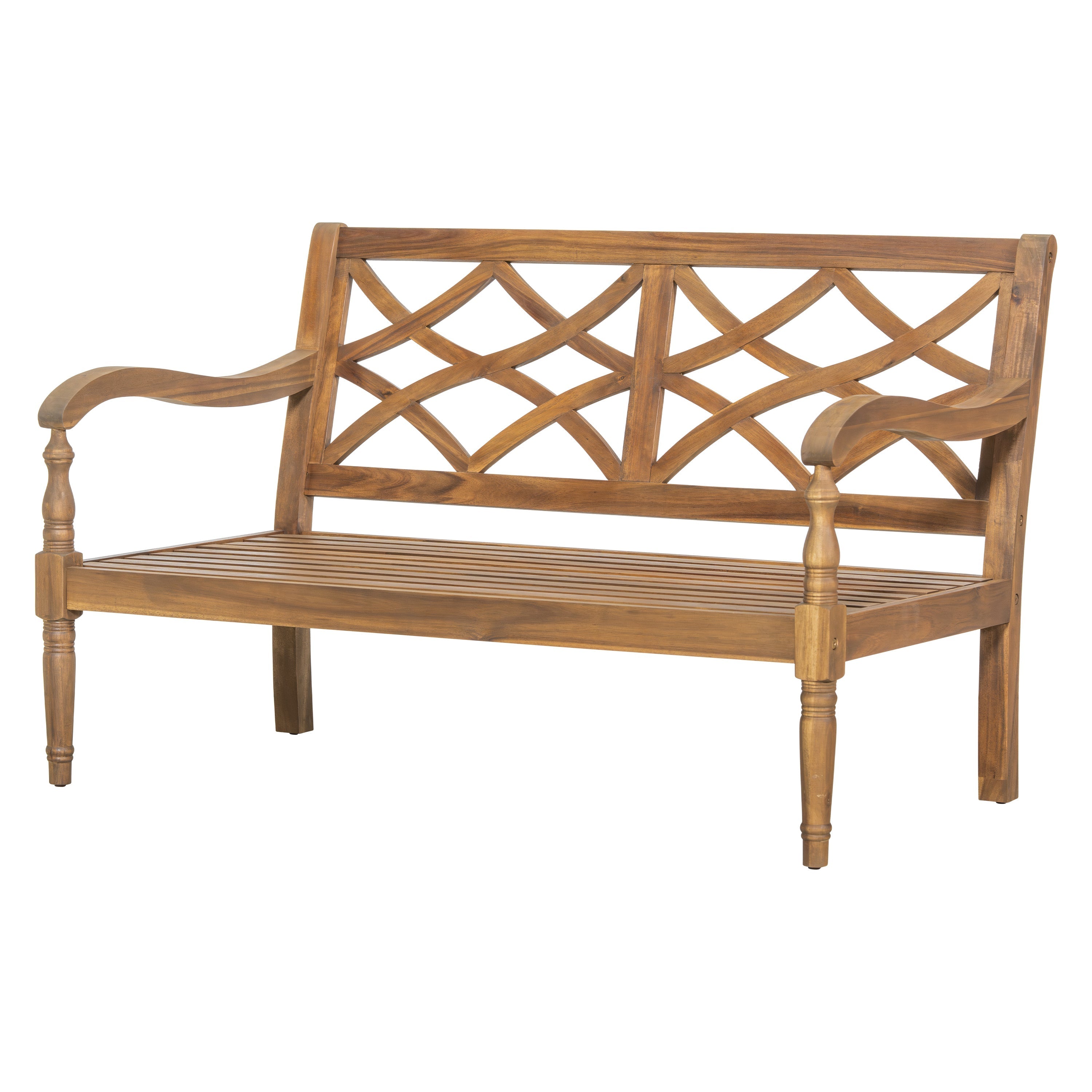 Outdoor Acacia Wood Loveseat with Cushions, Natural Finish with Beige Fabric