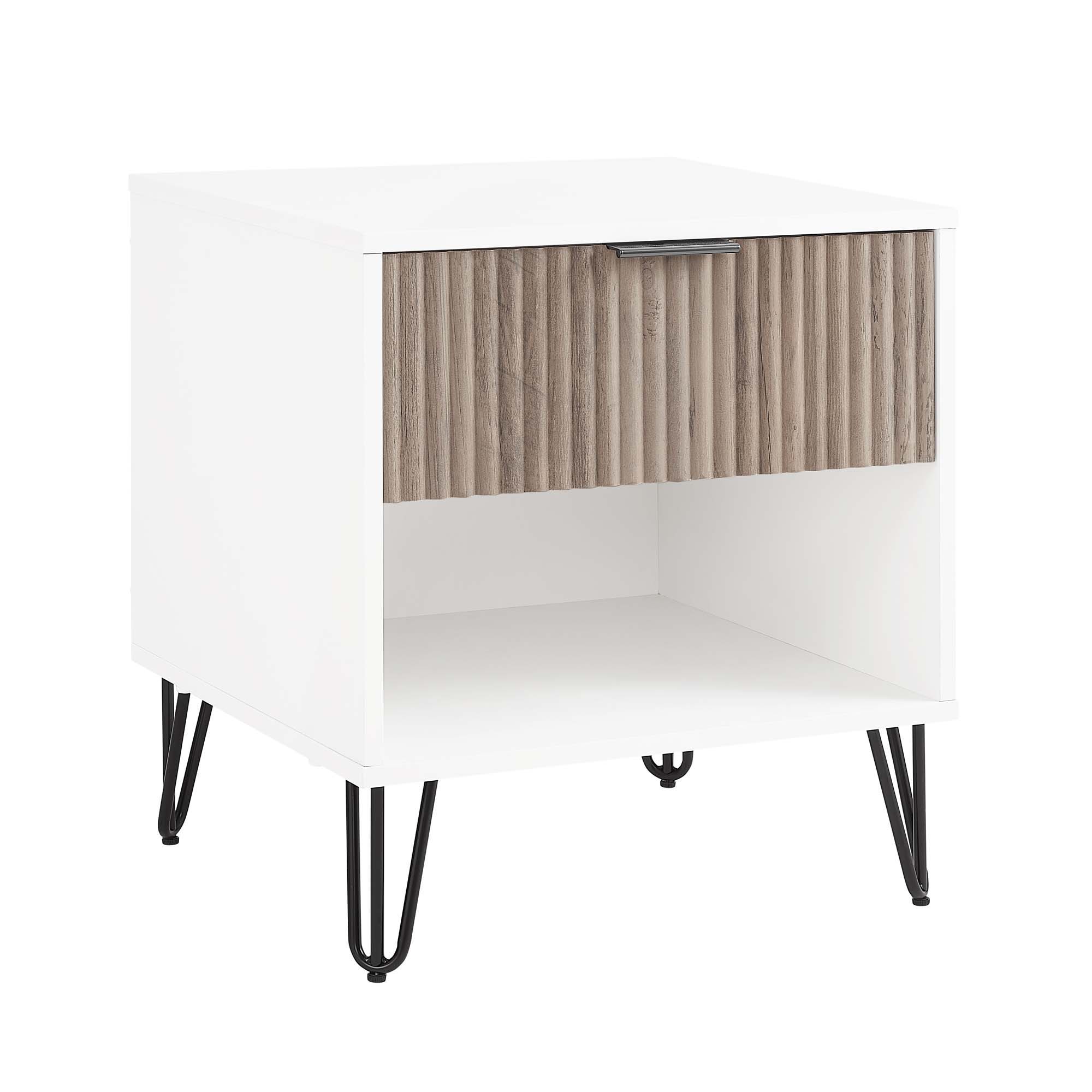 Dumbo - Fluted Nightstand With 1 Drawer - Gray / White