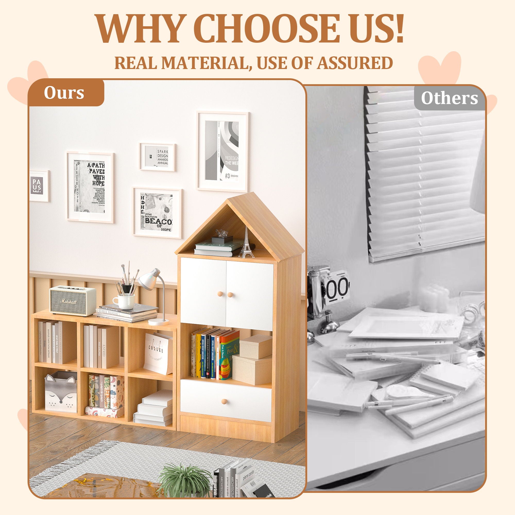 Versatile Children's Bookshelf With House Shaped Design, Multi Functional Storage