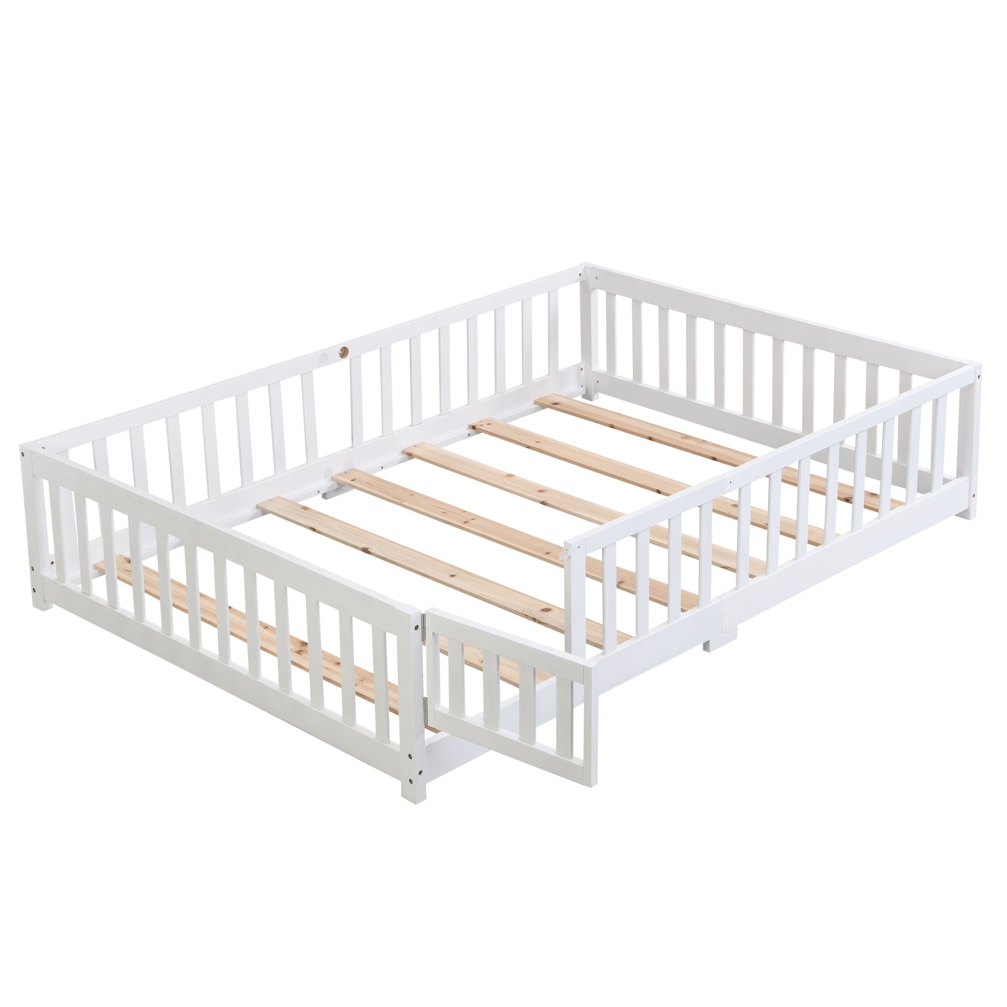 Solid Floor Bed With Door And Fence For Children