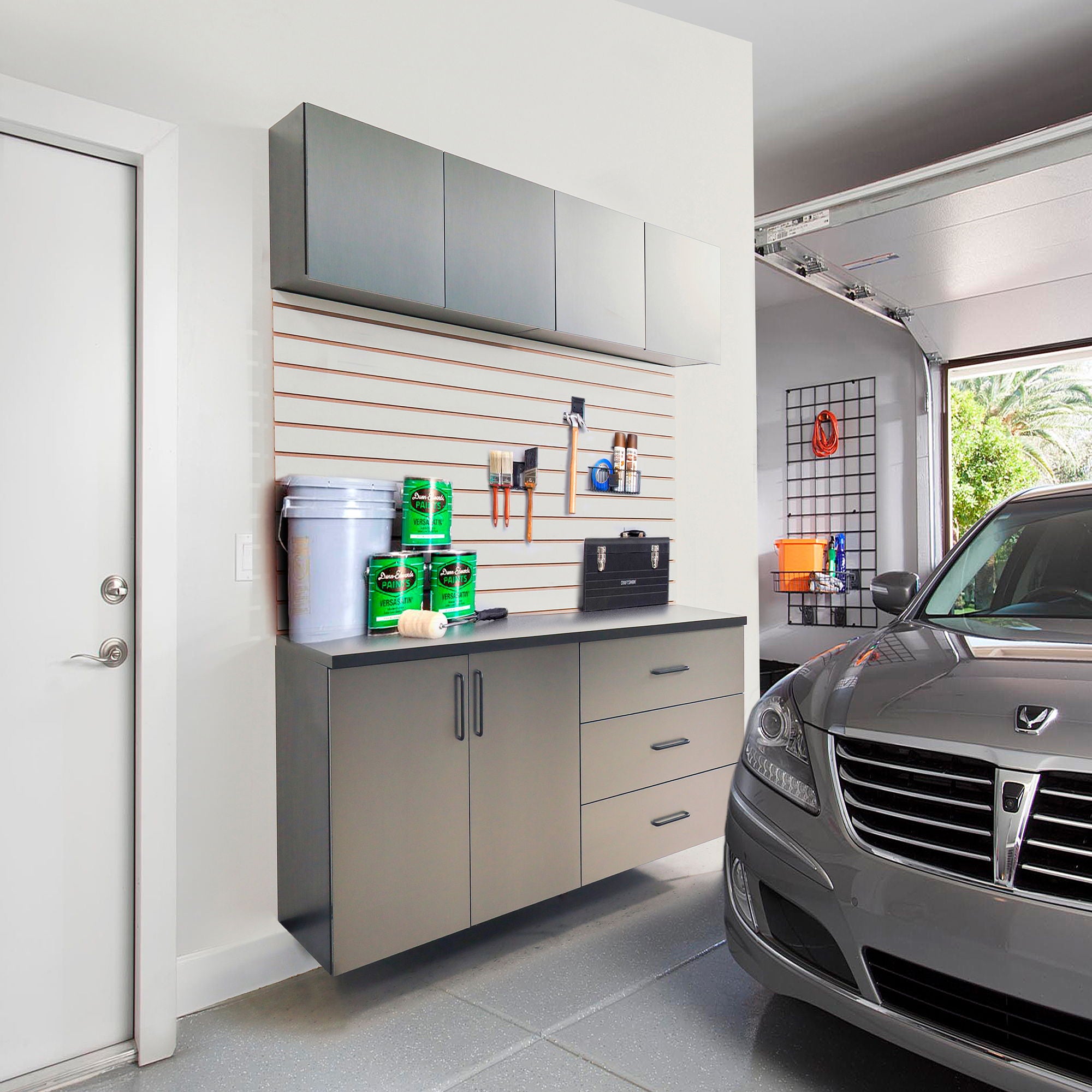 Astro Series - Garage Cabinet Set C With Soft Closing Drawers - Metallic Gray - Best Buy Furniture