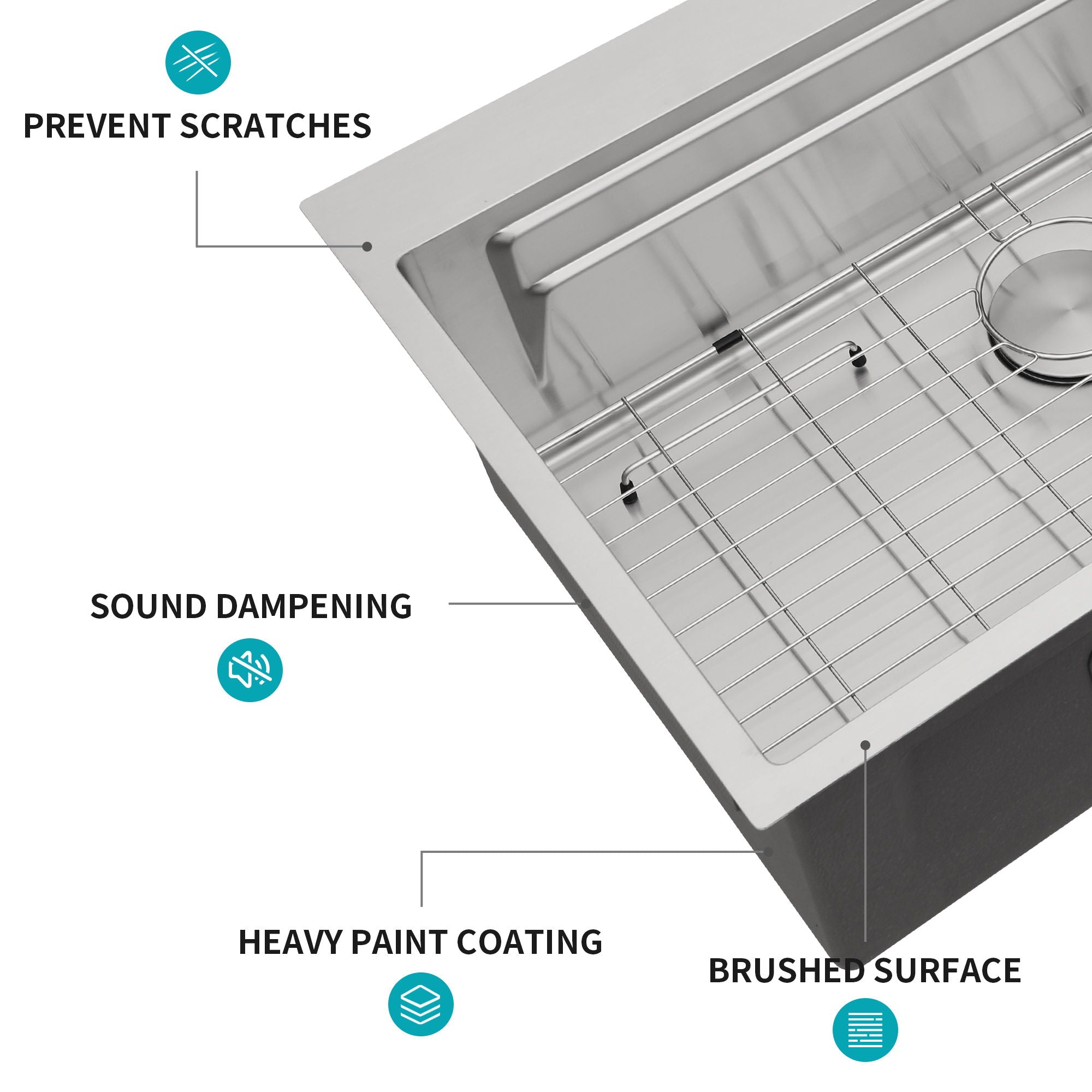33" Drop In Kitchen Sink Single Bowl 16 Gauge Stainless Steel Ledge Workstation - Black