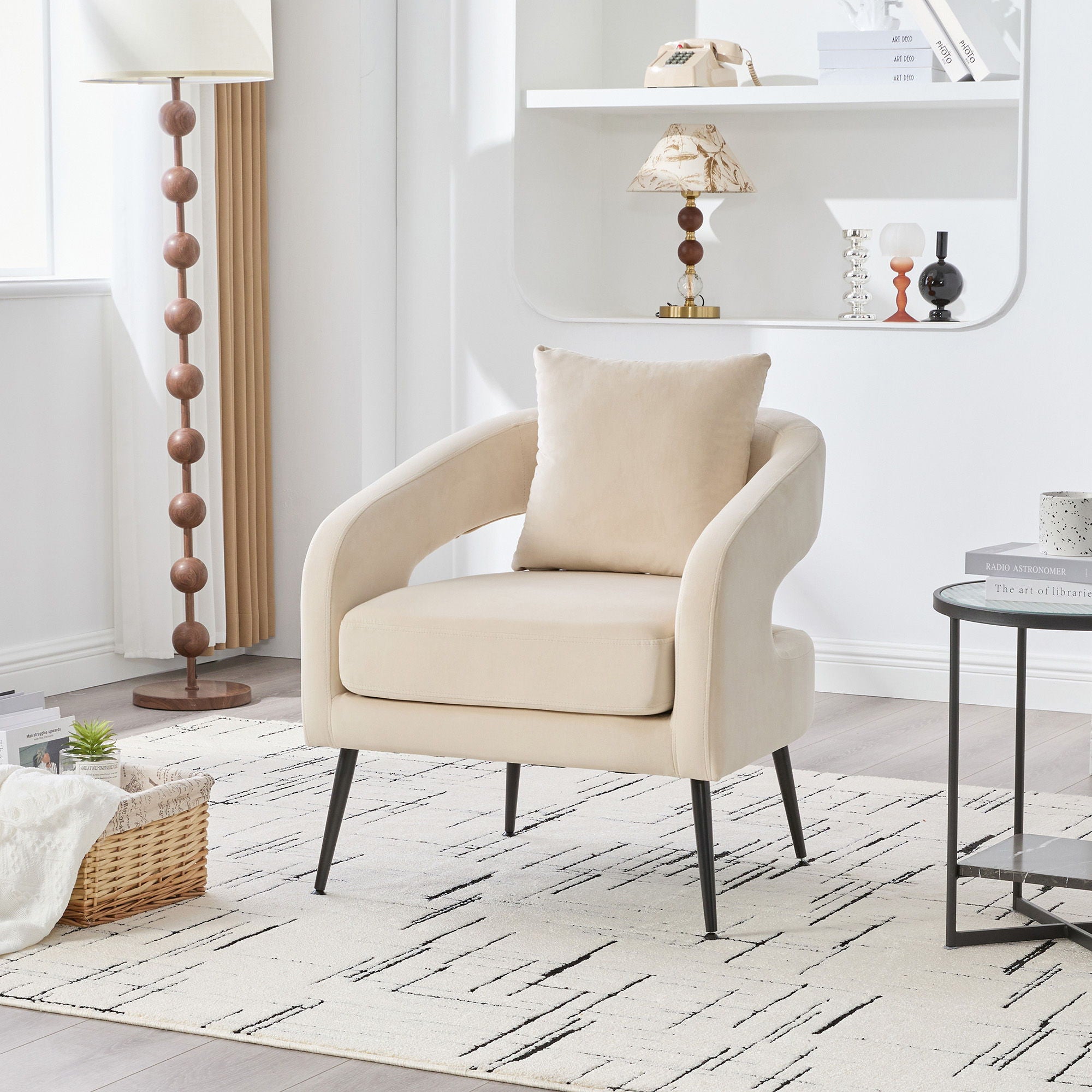 Open Back Accent Chair, Round Armchair For Living Room, Bedroom - Beige