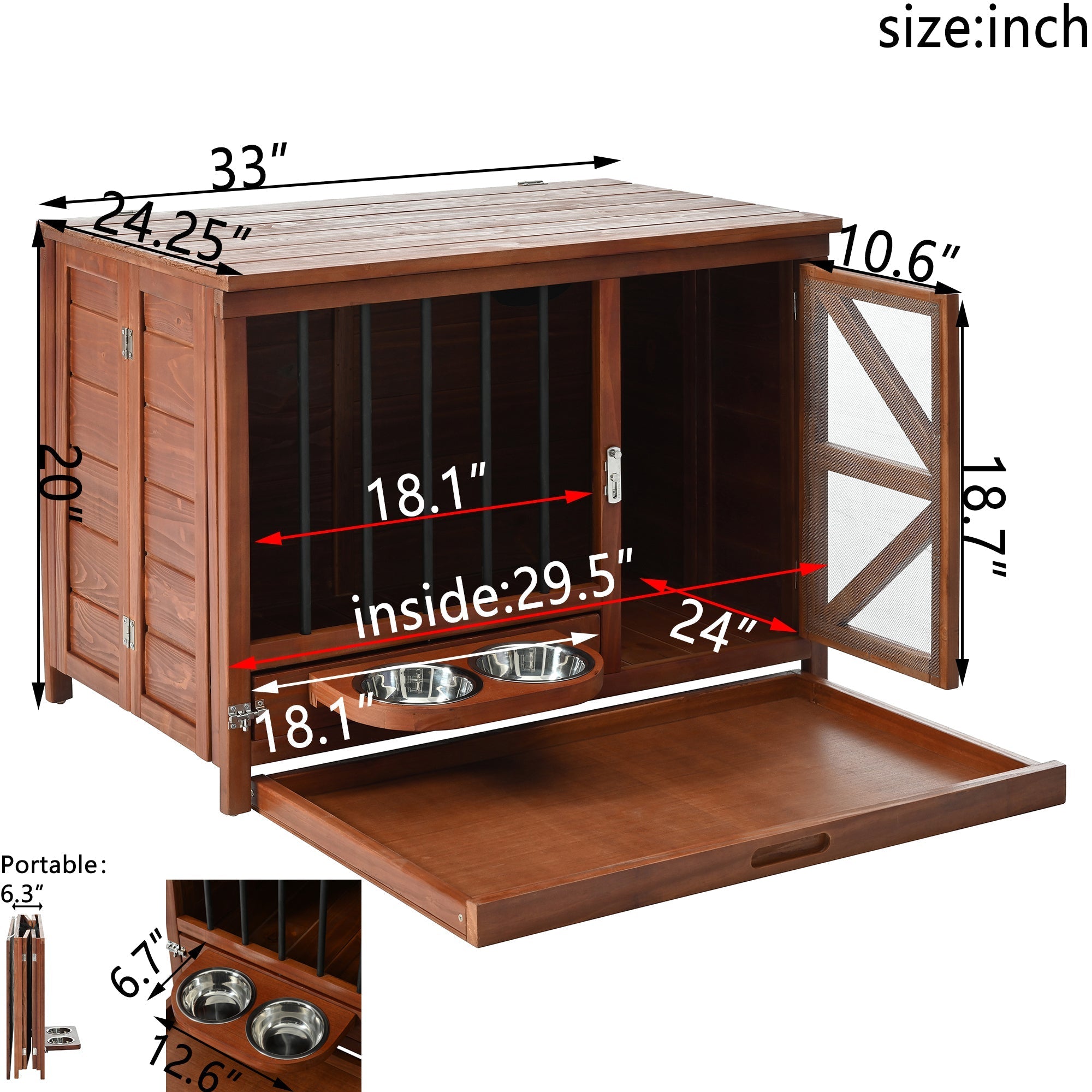 33" Solid Wood Dog Crate Furniture - Foldable Indoor Kennel