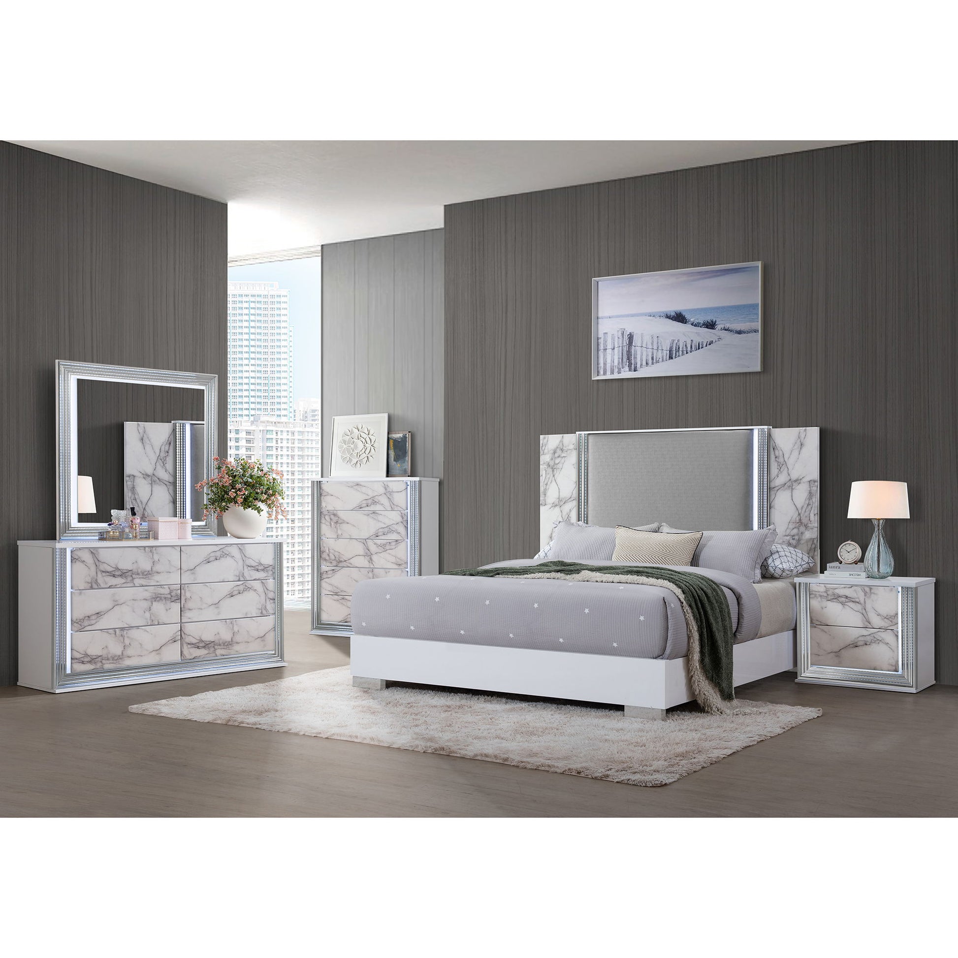 Moon - Dresser With LED Lighting - Marble - Best Buy Furniture