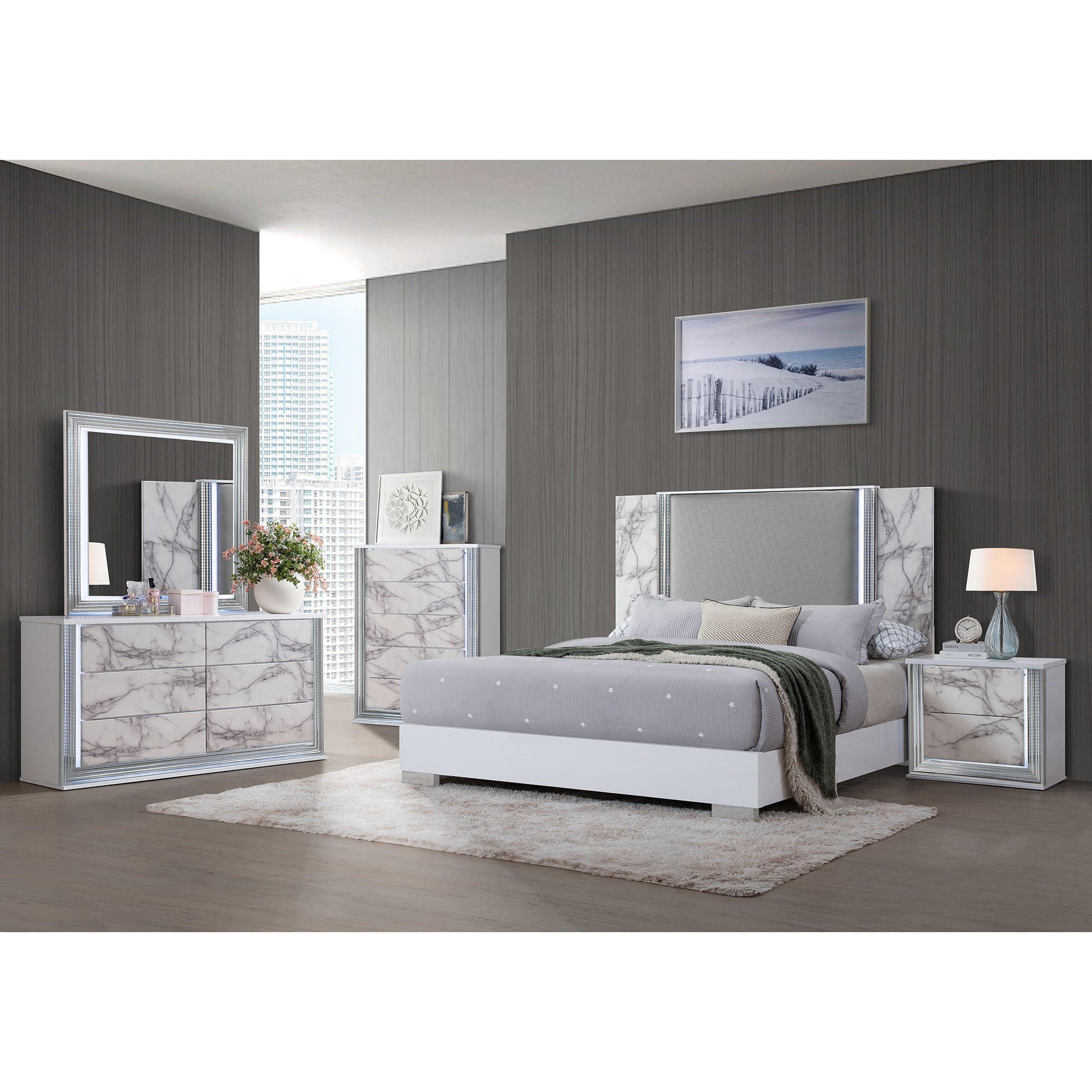 Moon - Dresser With LED Lighting - Marble - Best Buy Furniture