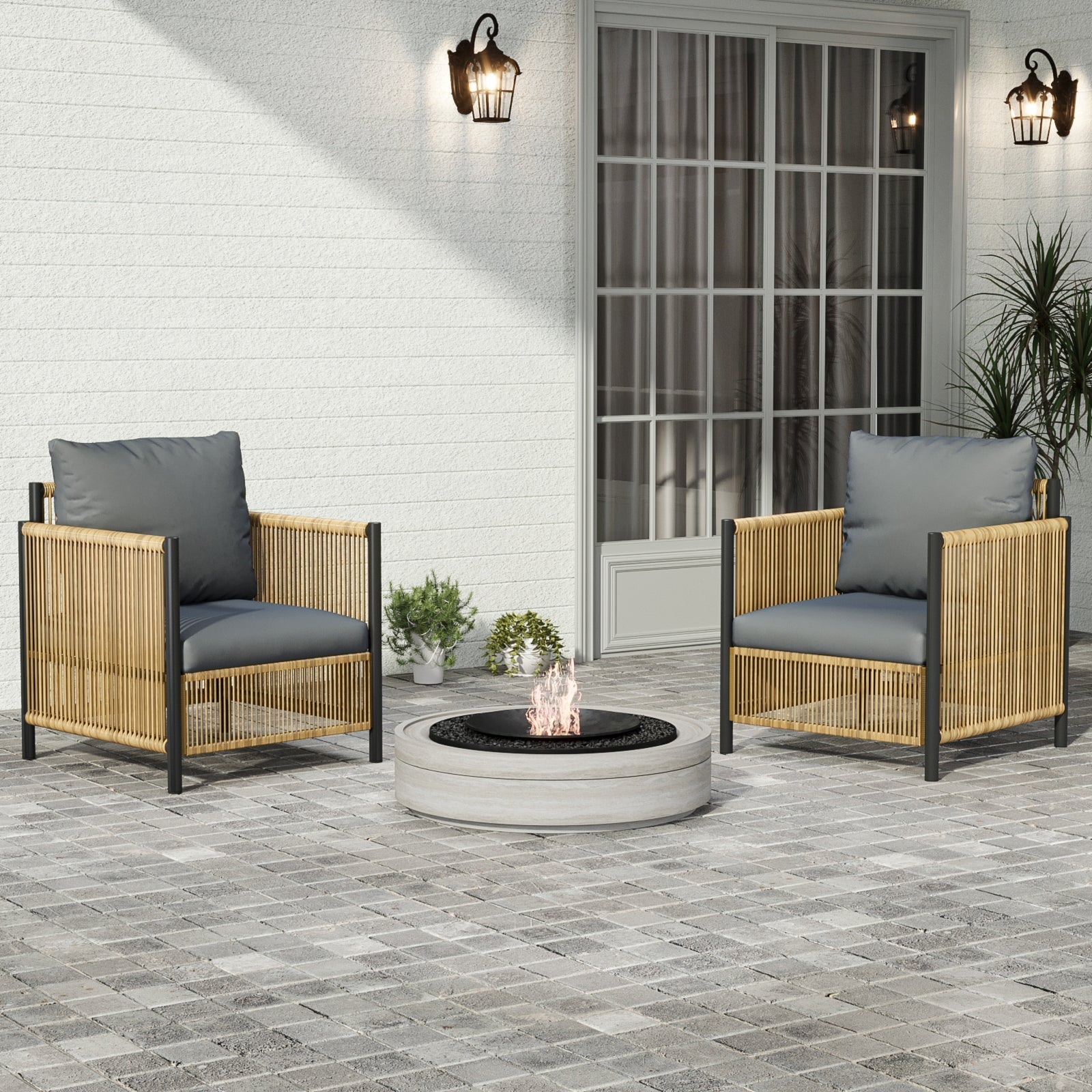 New Comming Outdoor Brown PE Wicker Sofa Set - 2 Pieces with Grey Cushions