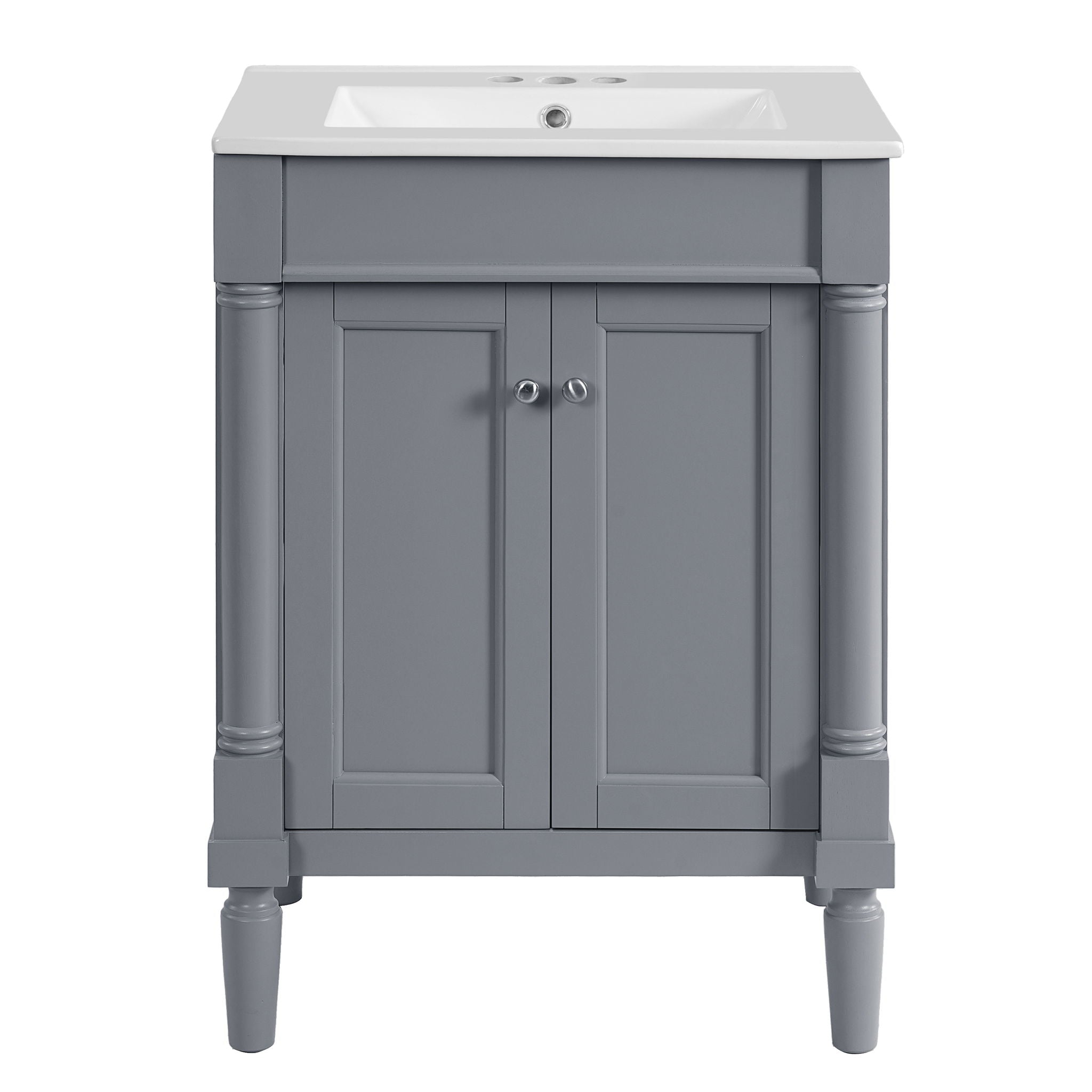 24" Bathroom Vanity With Top Sink, 2 Tier Storage Cabinet - Gray