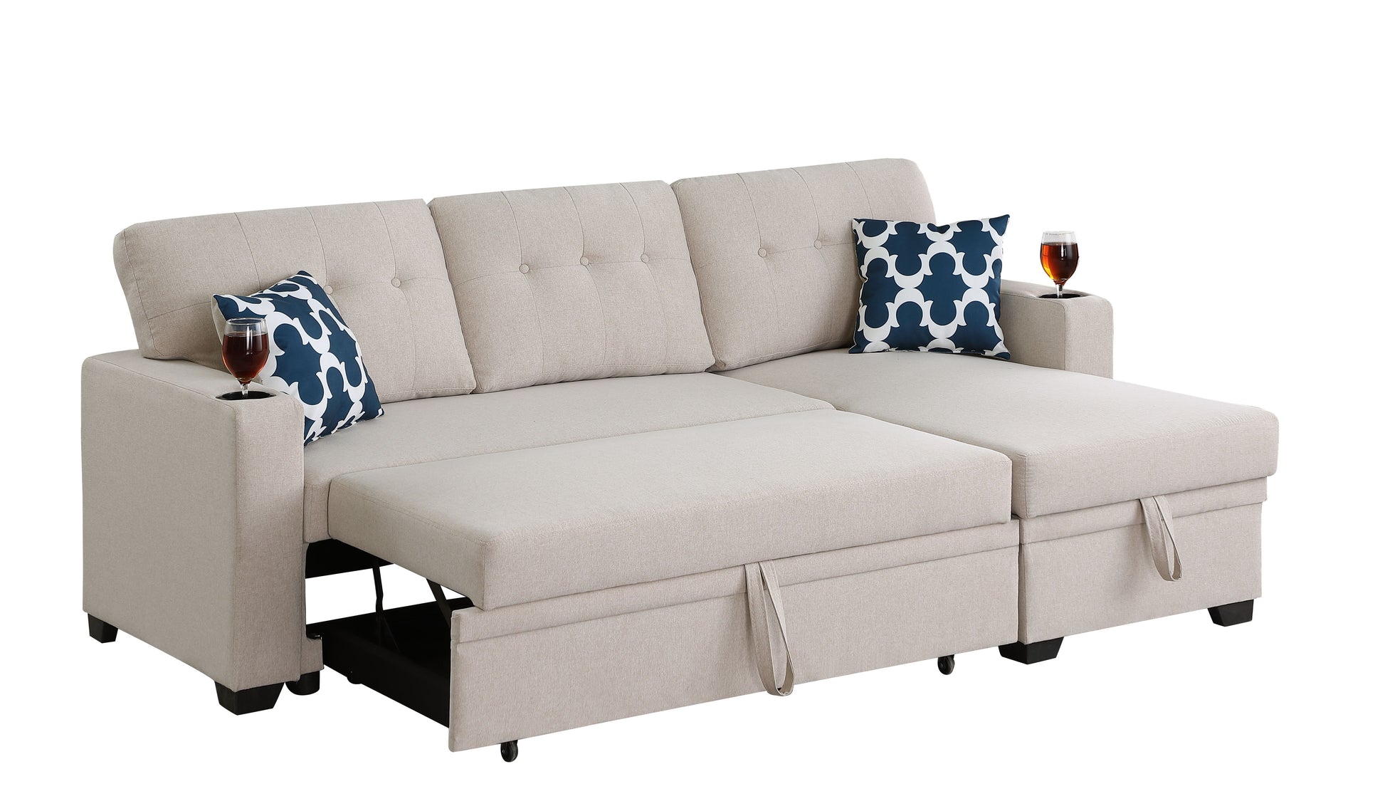 82" Width Sectional With Storage Chaise And Cupholder Armrest - Best Buy Furniture