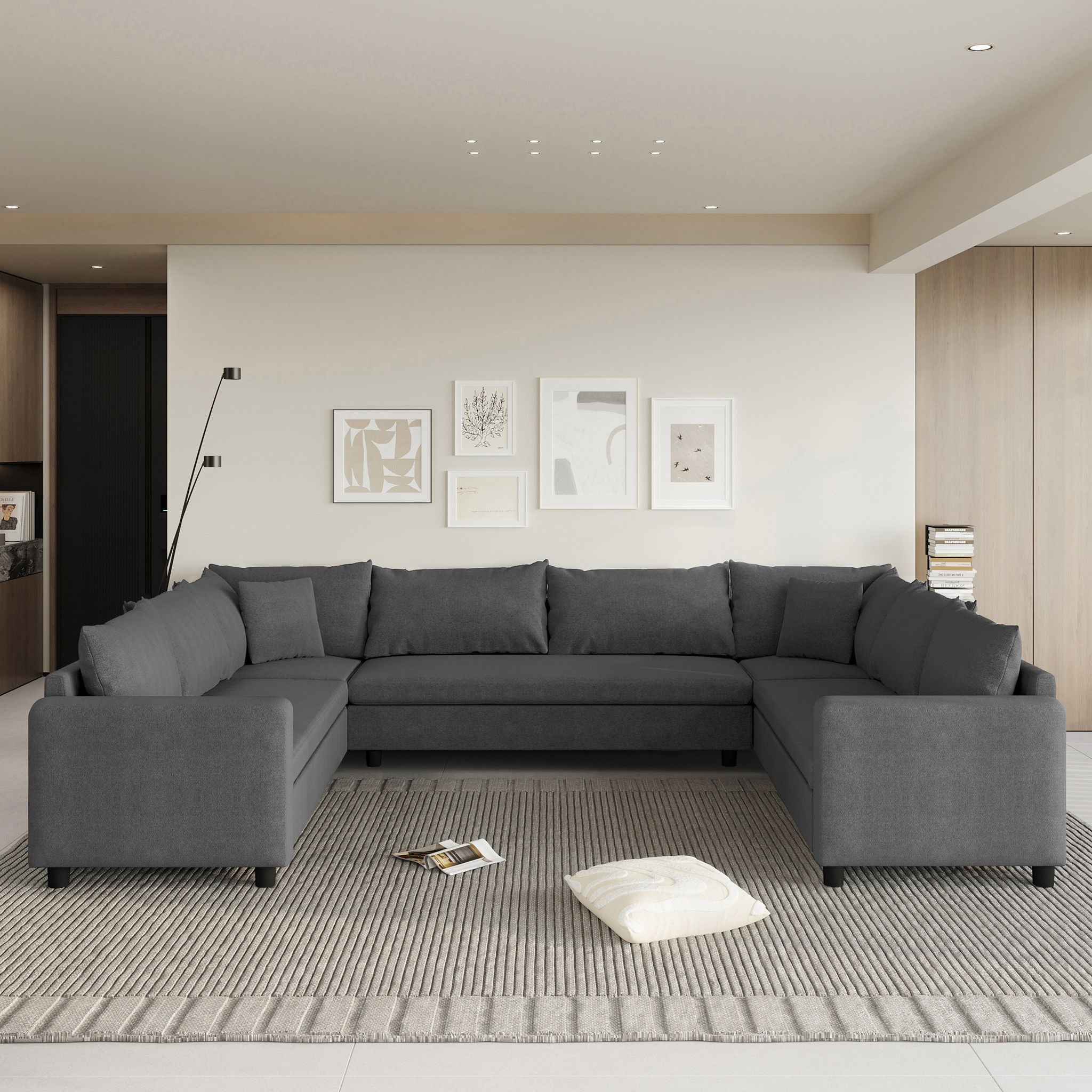 Modular Sectional Reversible U Shaped Couch Set, Free Combination Minimalist Style, Oversized 8 Seat Convertible Sofa
