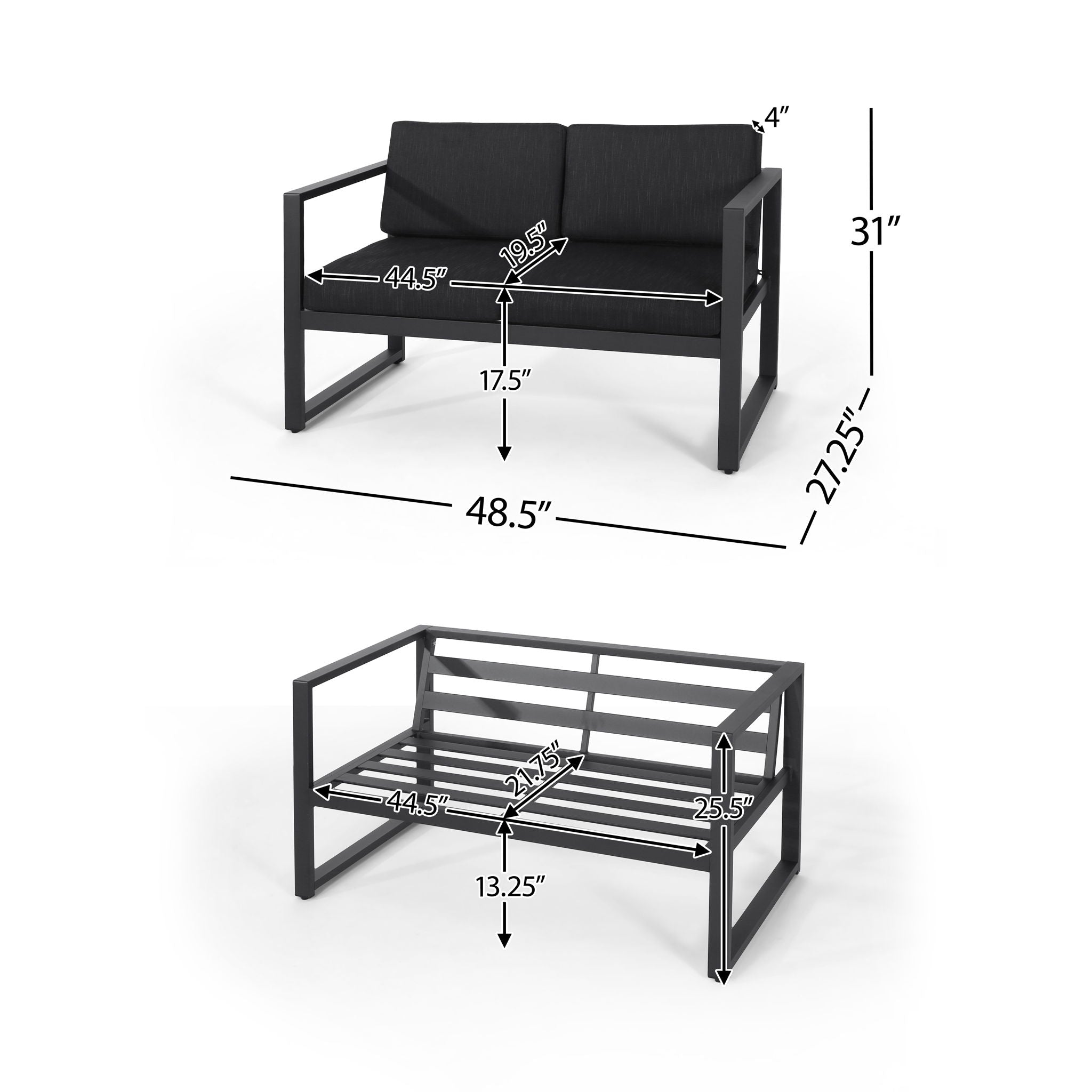 4 Piece Outdoor Chair Set With Weather Resistant Cushion - Dark Gray