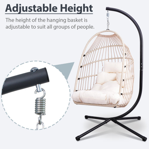 Outdoor Egg Hanging Chair with Stand, Patio Wicker Swing Egg Chair Indoor Swinging Chair Outdoor Hammock