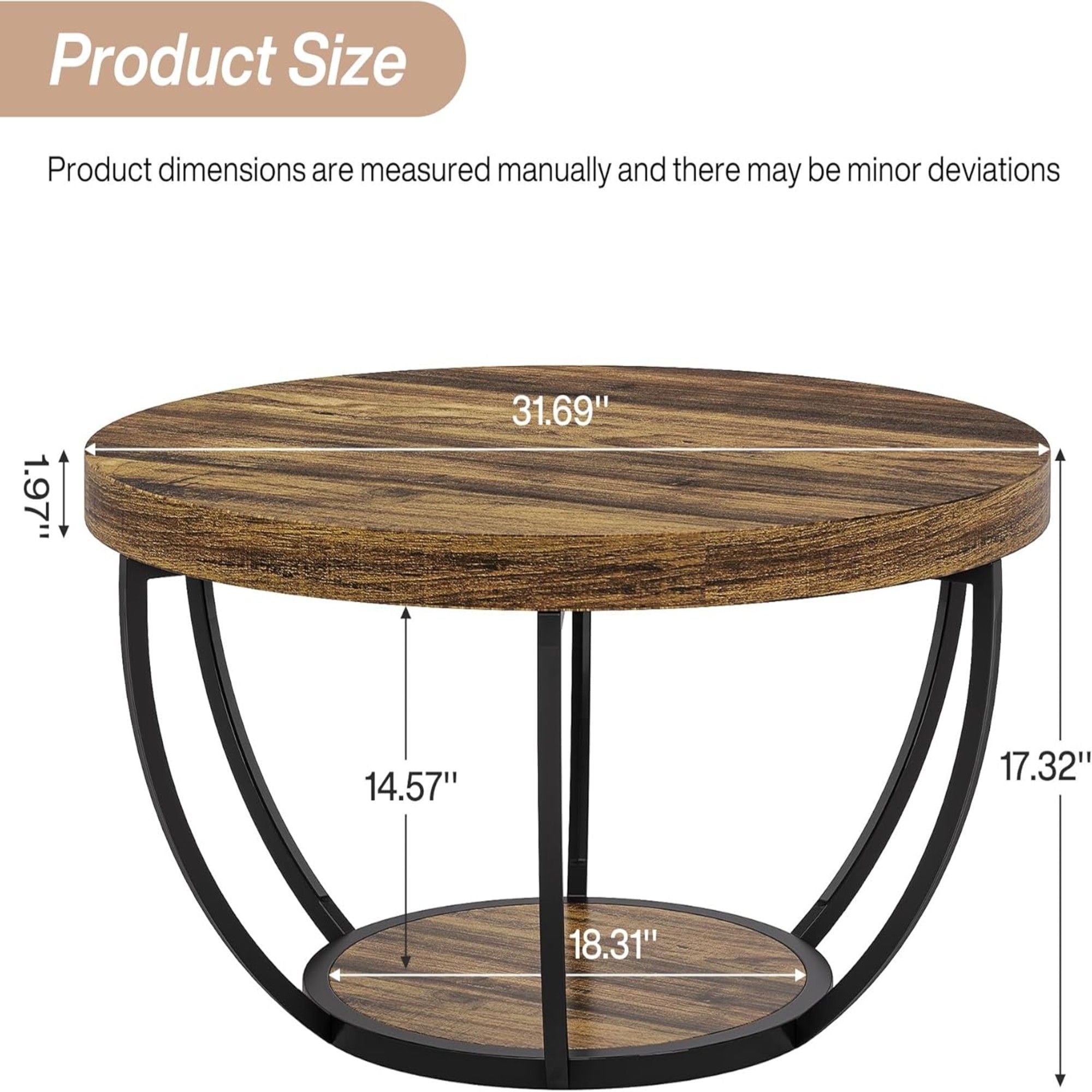 2 Tier Circle Coffee Table With Storage Shelves