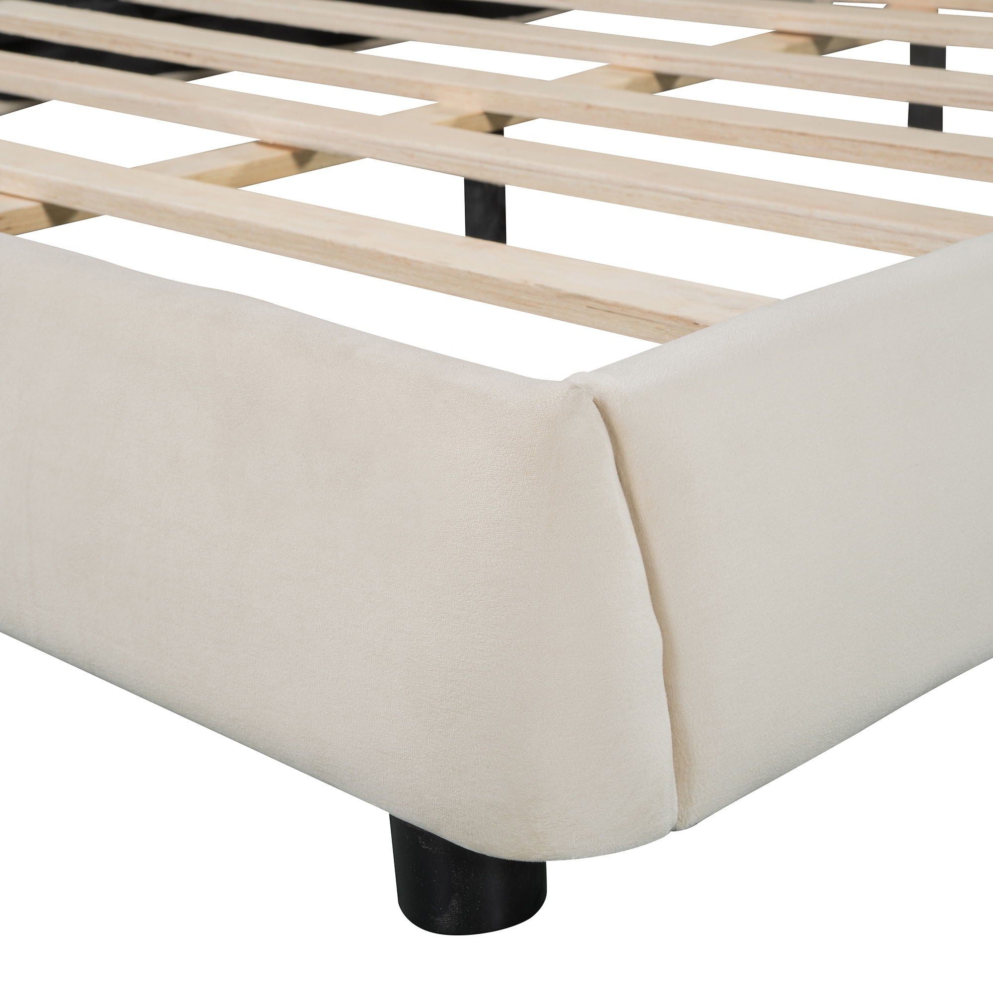 Upholstered Platform Bed Frame And Stylish Curve Shaped Design