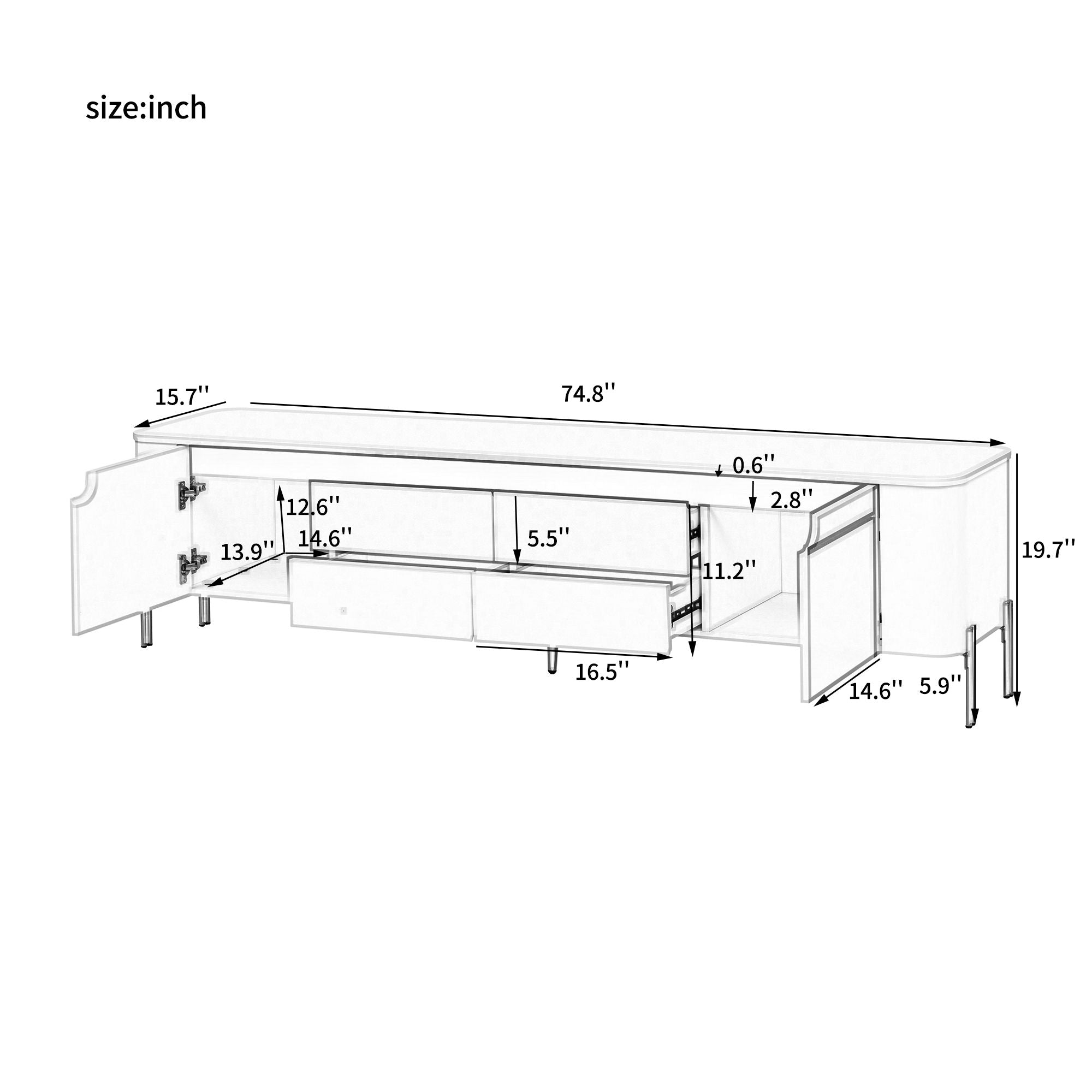 TV Stand For TVs Up To 80" With 4 Drawers And 2 Spacious Cabinets