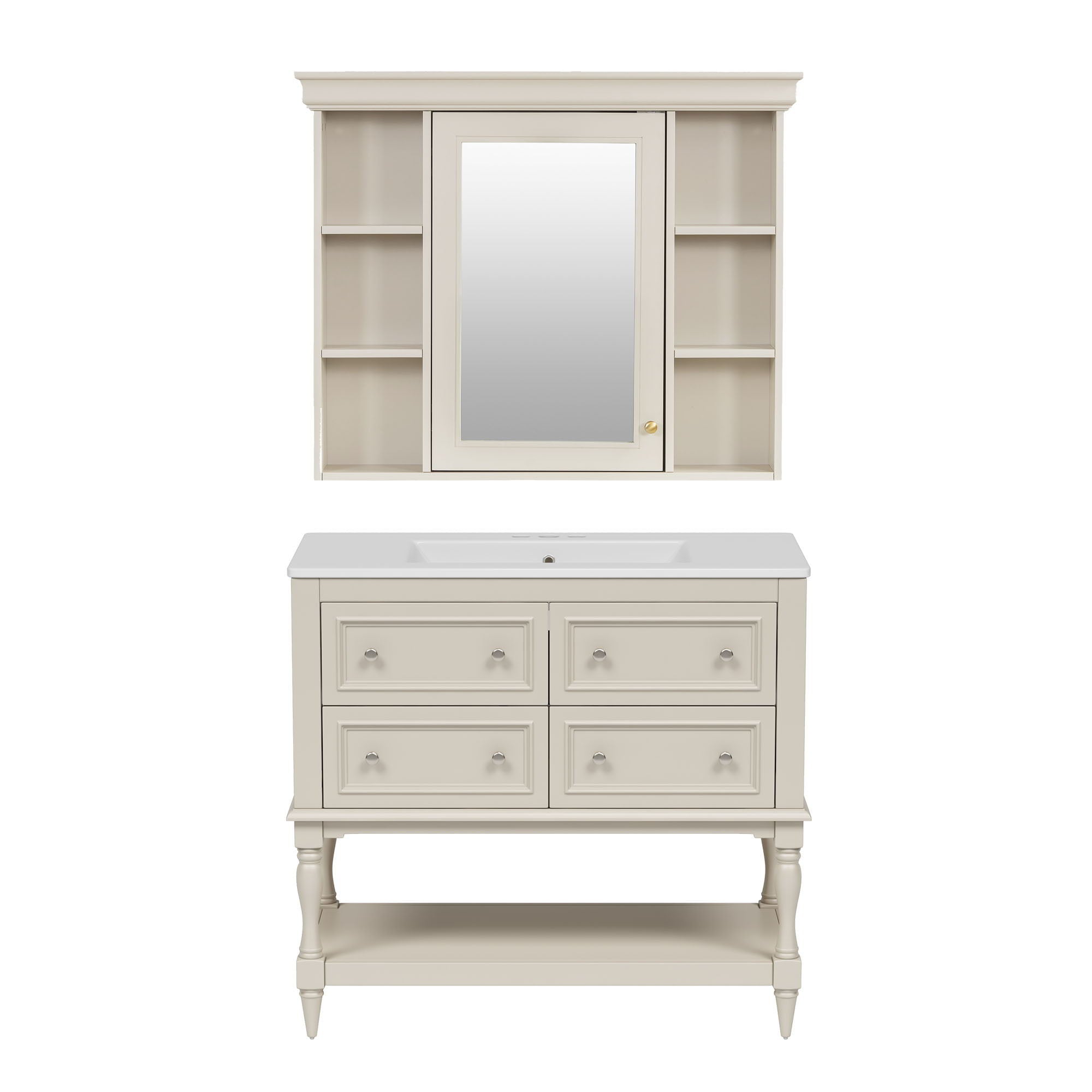 Bathroom Vanity With Medicine Cabinet, Storage Cabinet With 4 Drawers, Adjustable Shelf Mirror
