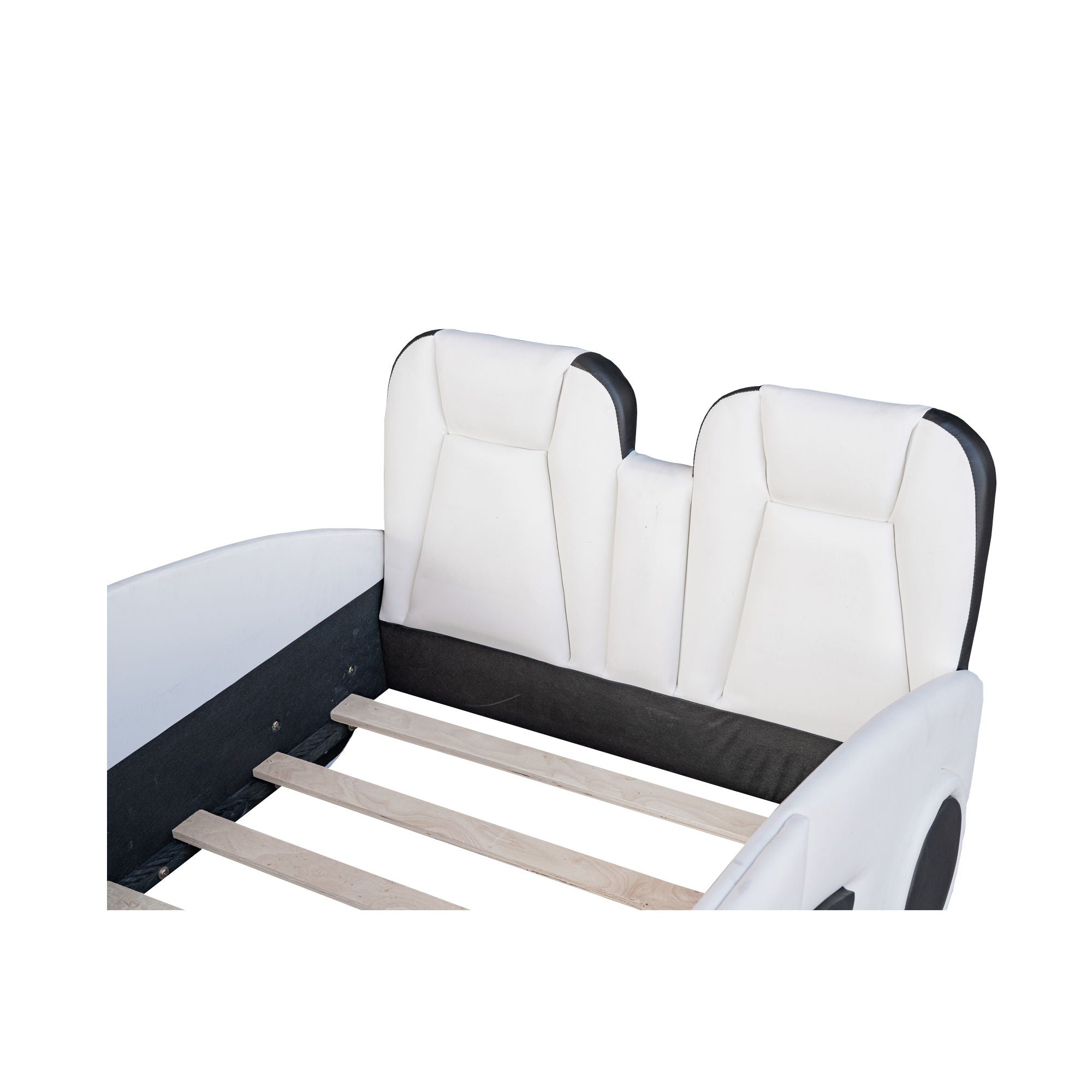 Race Car Shaped Twin Platform Bed With Wheels, Pine Wood Construction