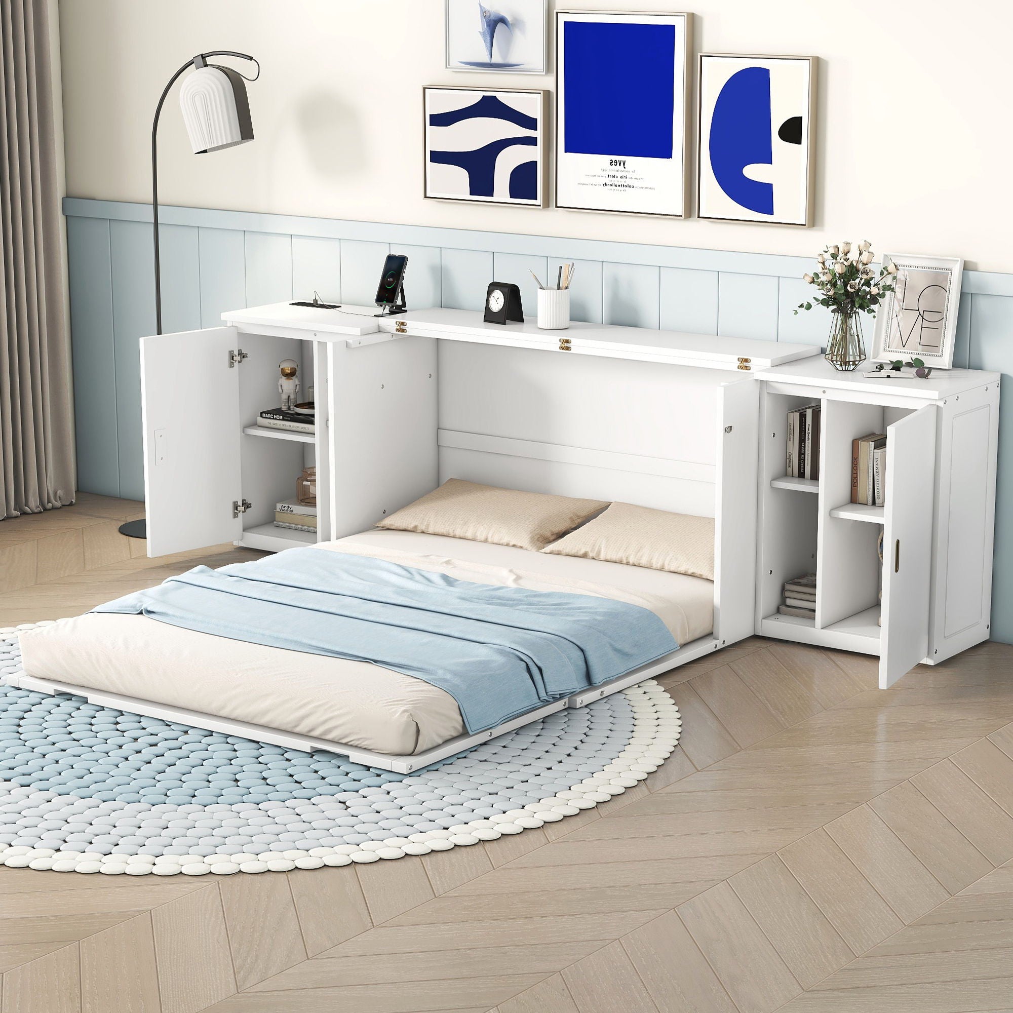 Murphy Bed With Shelves, Cabinets And USB Ports