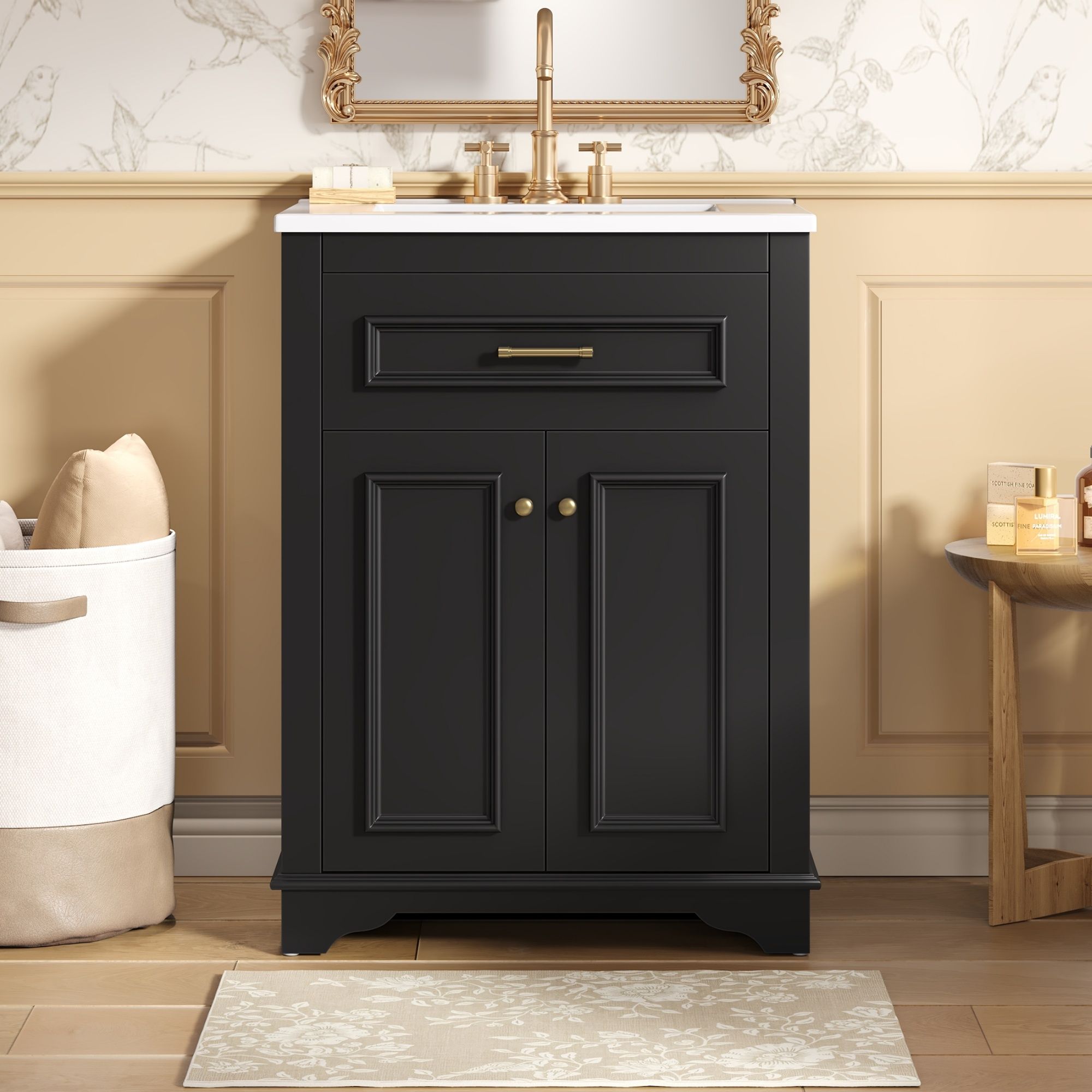 Bathroom Vanity With Integrated Sink, 2 Door Cabinet With Tip Out Drawer, Rectangular Design
