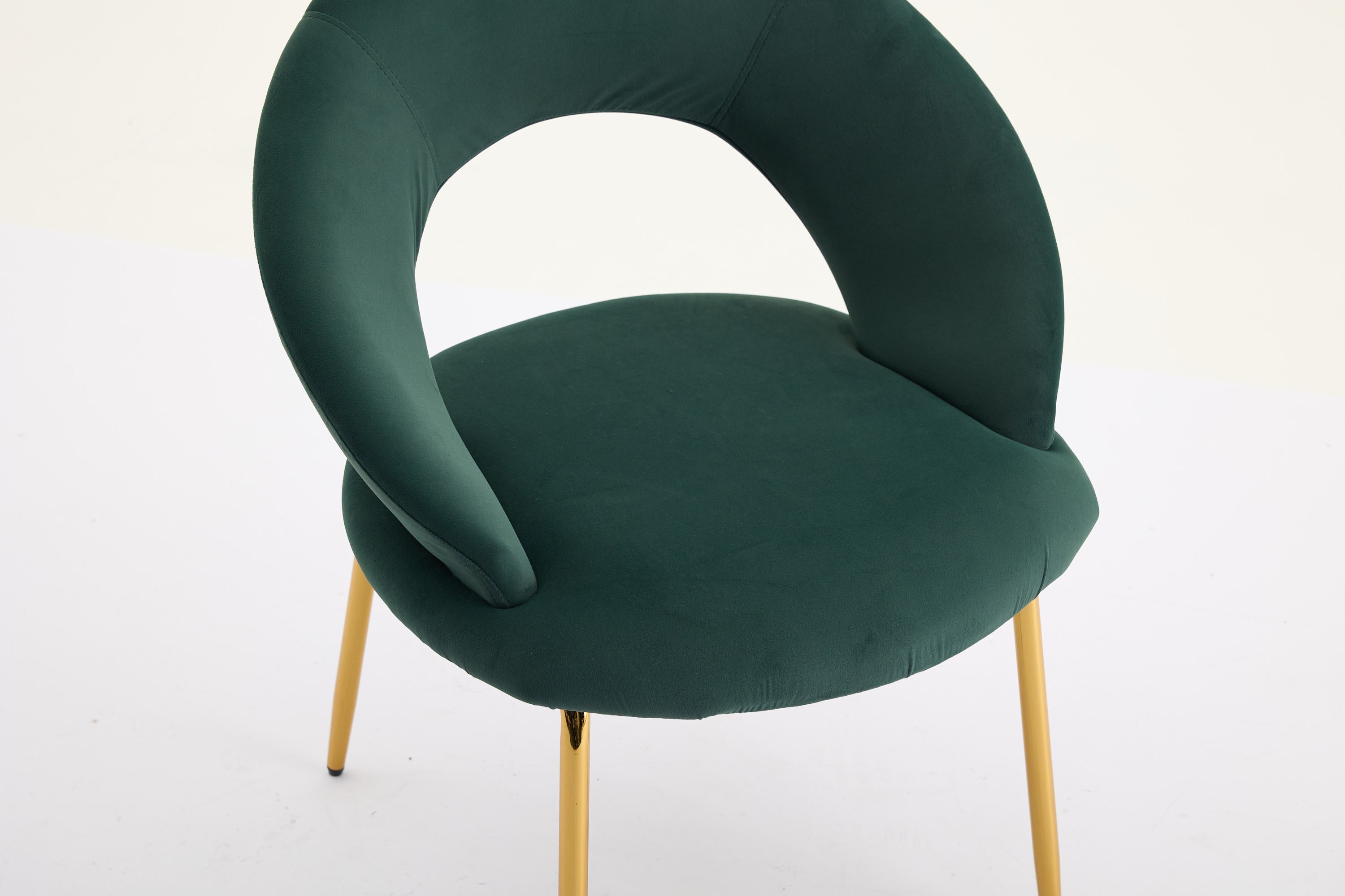 Velvet Fabric Dining Chair with Curved Backrest and Golden Metal Legs