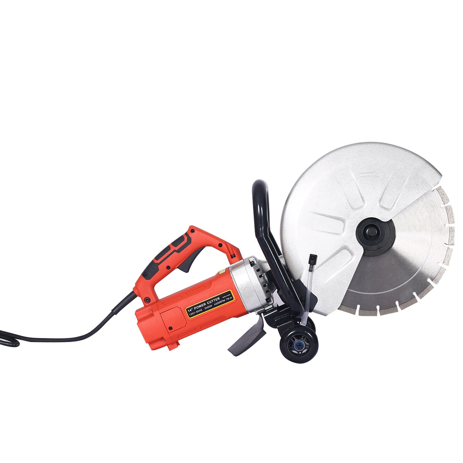 14" Electric Cut Off Saw Wet / Dry Concrete Saw Cutter With Guide Roller And Water Line Attachment, 3000W - Black / Silver