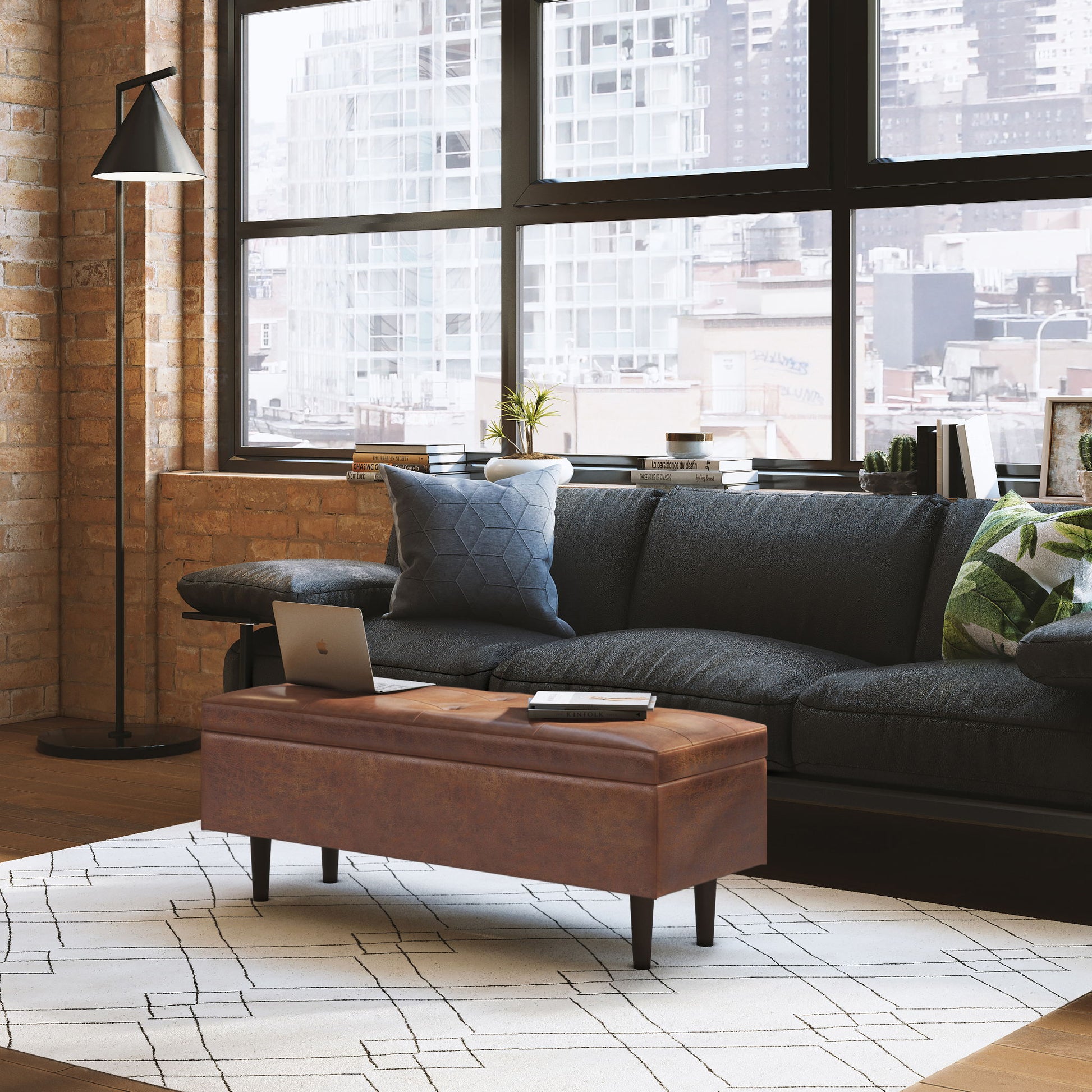 Shay - Large Square Coffee Table Storage Ottoman Mid-Century Style - Best Buy Furniture