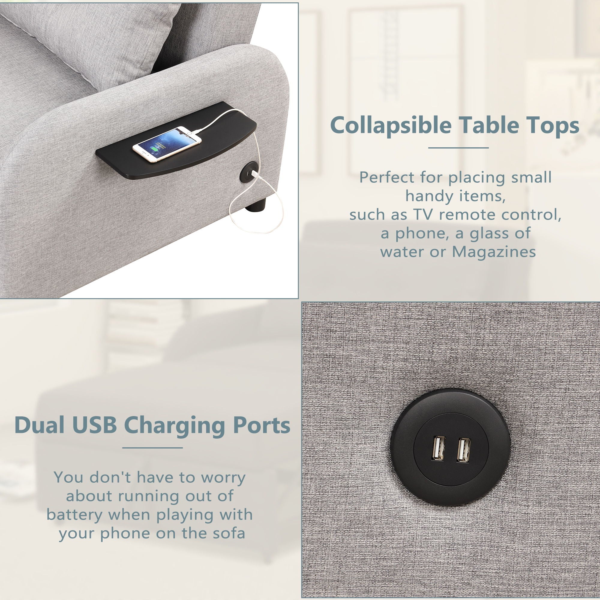 Versatile Pull Out Sofa Sleeper 3 In 1 With Wing Table & USB Charge, Compact Design