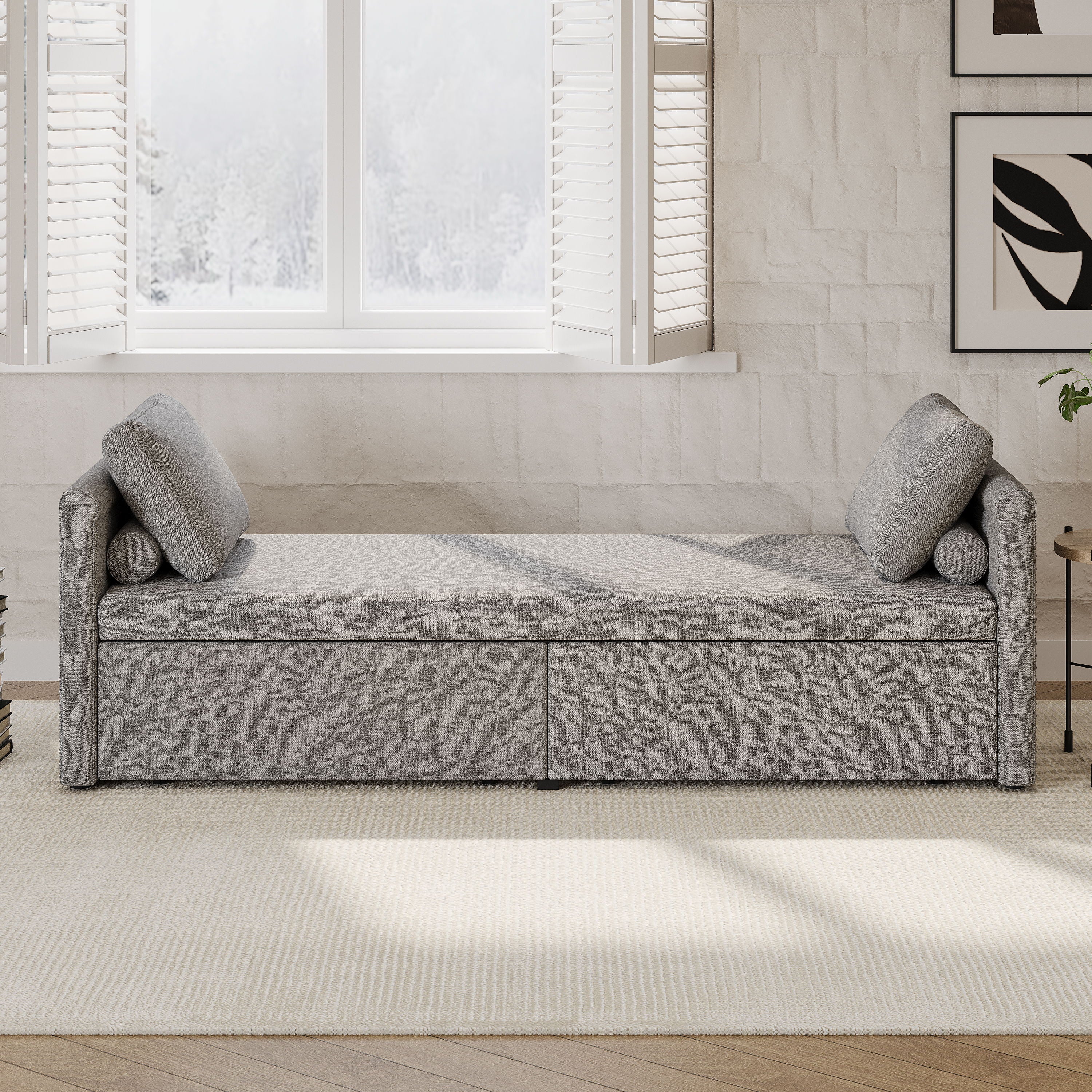 Modern Upholstered Chaise Lounger Daybed With Pillows Small Single Daybed, No Mattress Needed