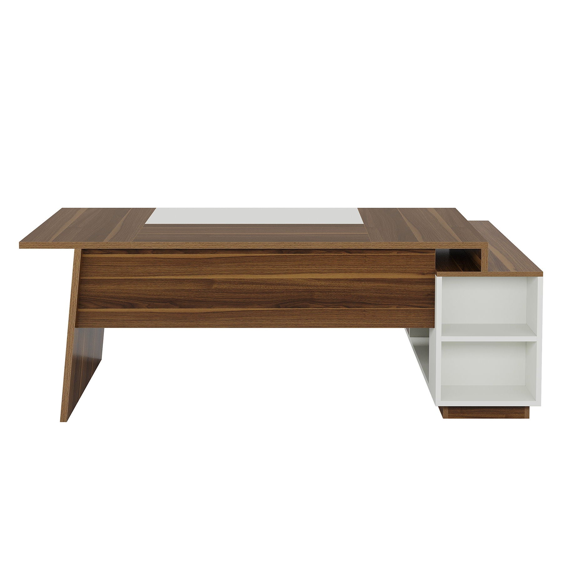 L-Shaped Executive Desk With Storage Cabinet And Shelves For Home Office - White / Walnut