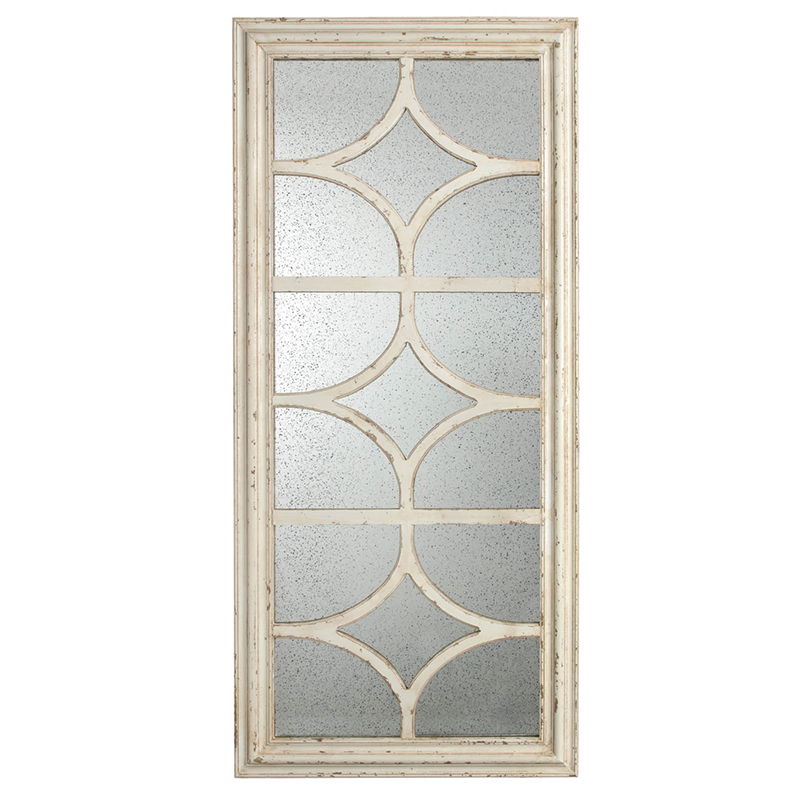 Glister - Rectangular Mirror With Distressed Frame With Decorative Window Look, Vertical Or Horizontal - Cream - Best Buy Furniture
