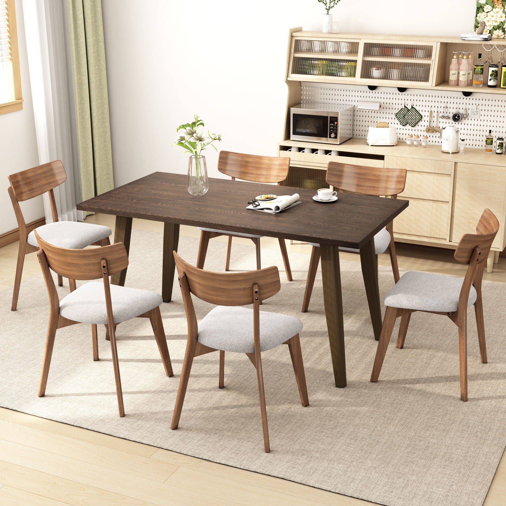 7 Piece Dining Set With Upholstered Chairs And Wood Table