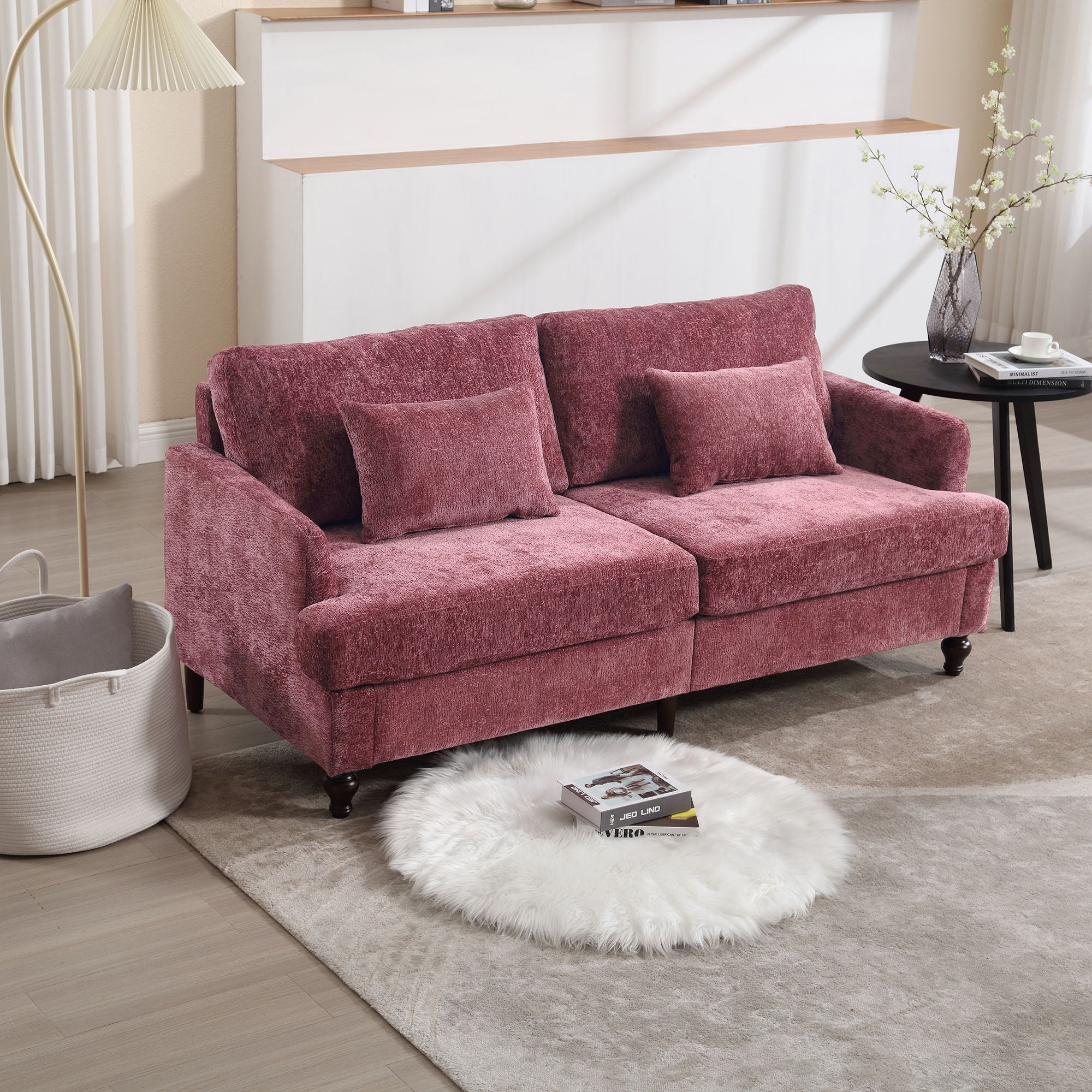 Mid Century Modern Chenille Fabric Loveseat Sofa, 2 Seat Upholstered Couch