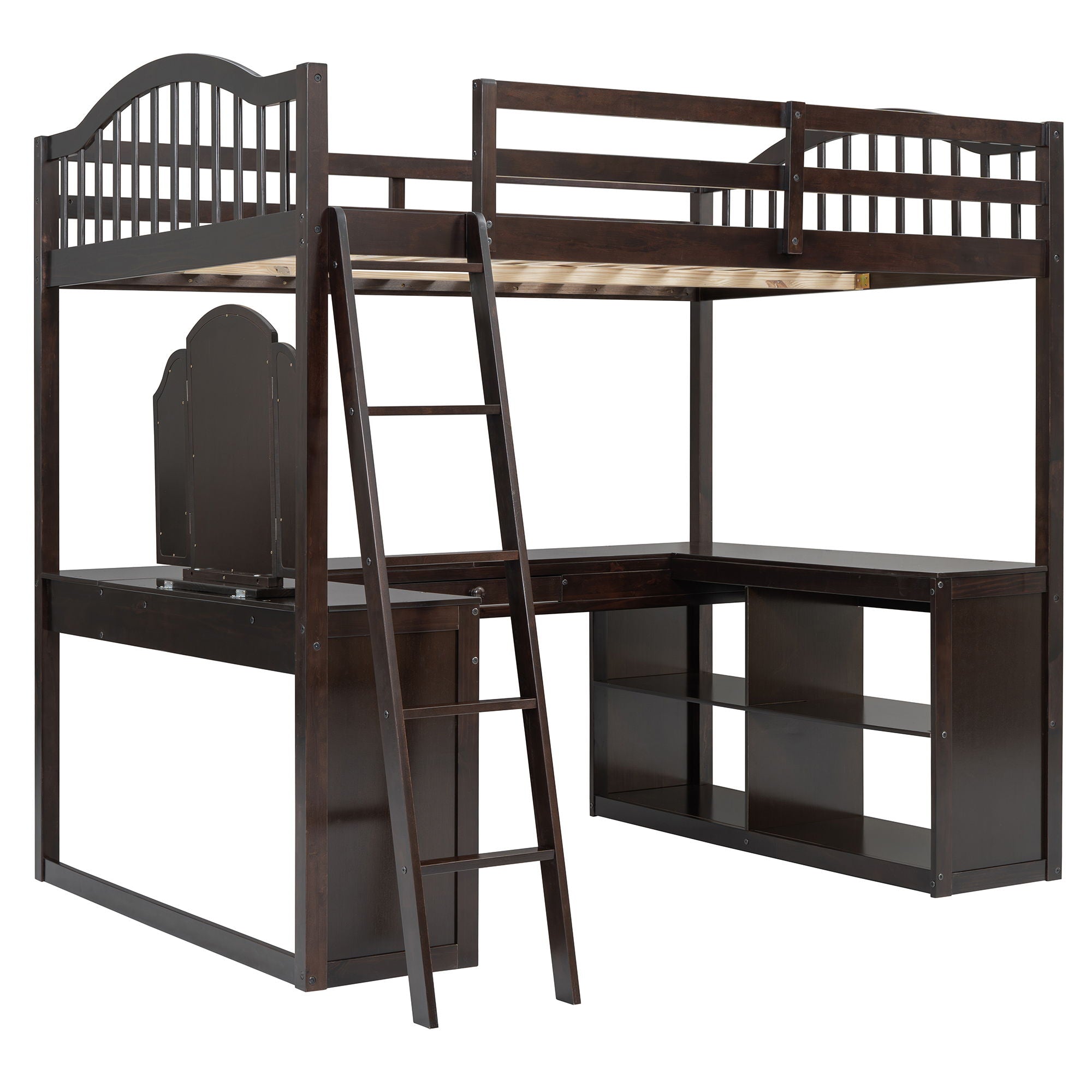 Loft Bed With Drawers, Cabinet, Shelves With Desk