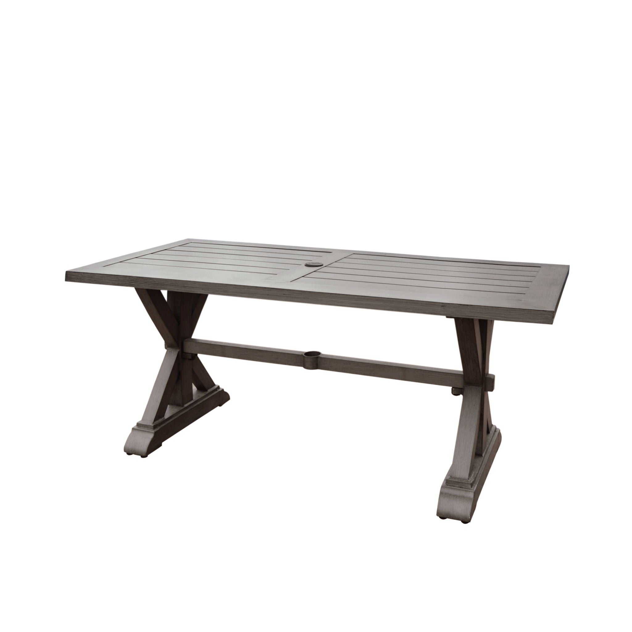Modern Outdoor Dining Table With X Shaped Legs, Umbrella Hole