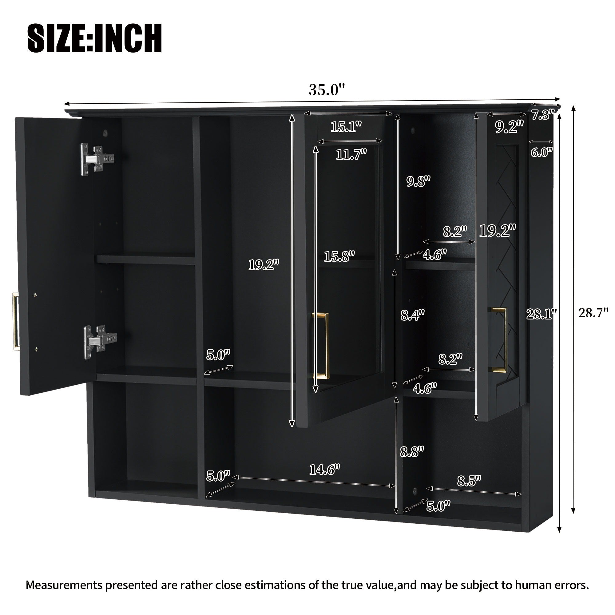 Modern Wall Mounted Medicine Cabinet With Adjustable Shelves, Soft Close Doors, High Define Mirror