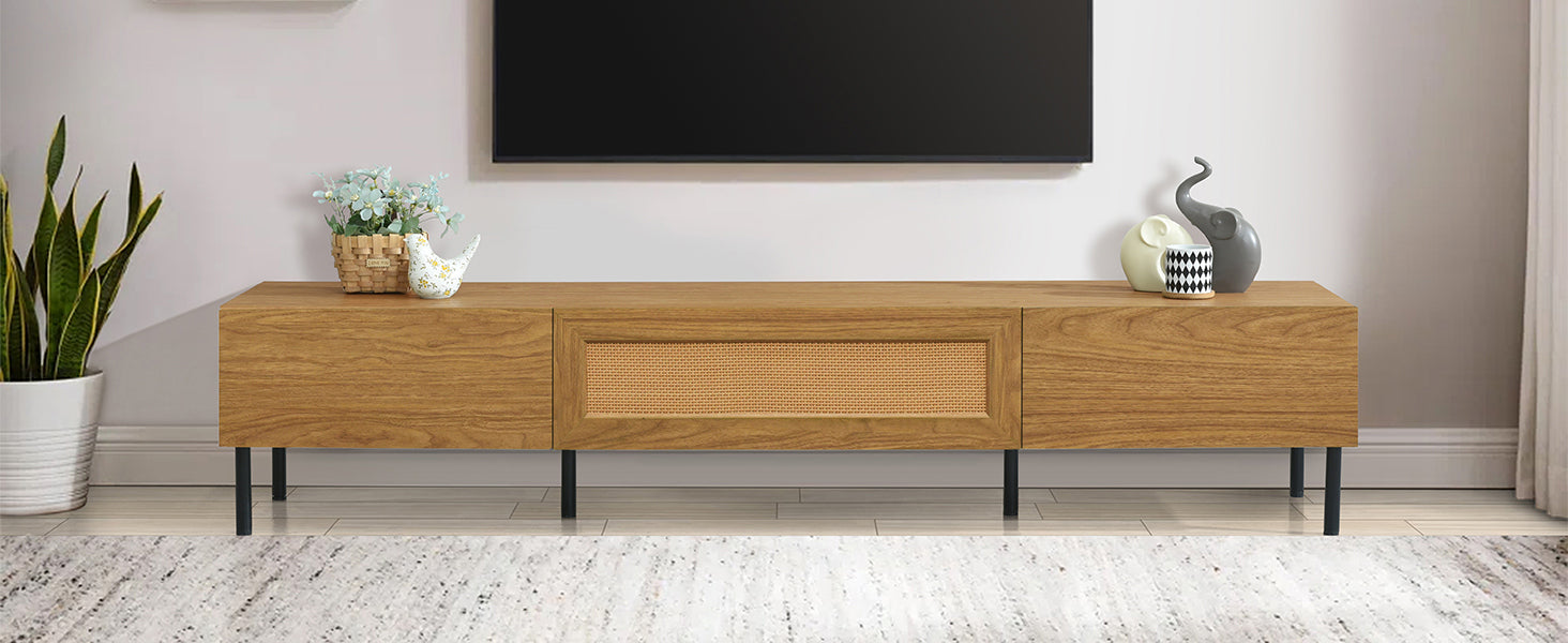 Boho TV Stand for TVs Up to 80" with Rattan Decoration and Metal Legs
