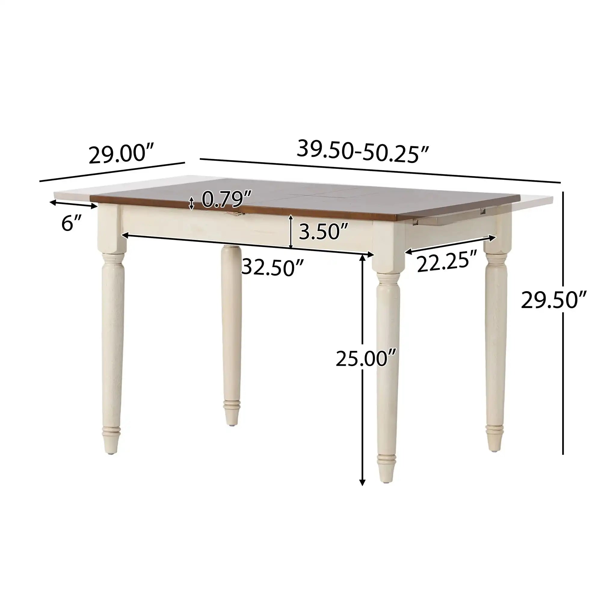 Rectangle Dining Table With Cream Legs - Dark Oak