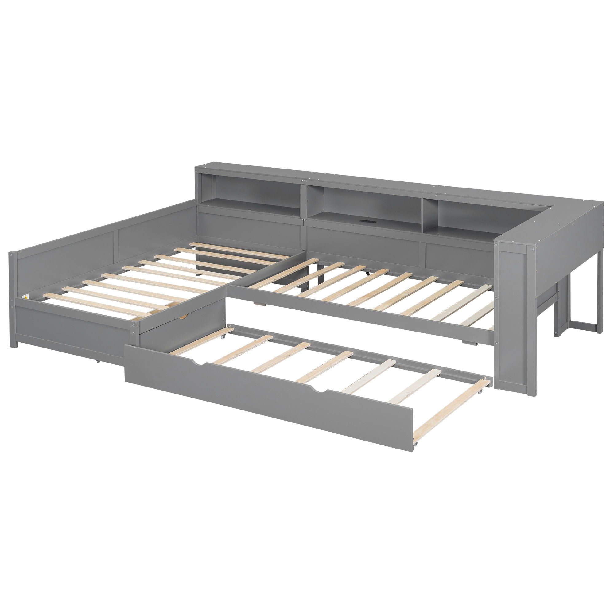 L Shaped Platform Bed With Trundle And Drawer