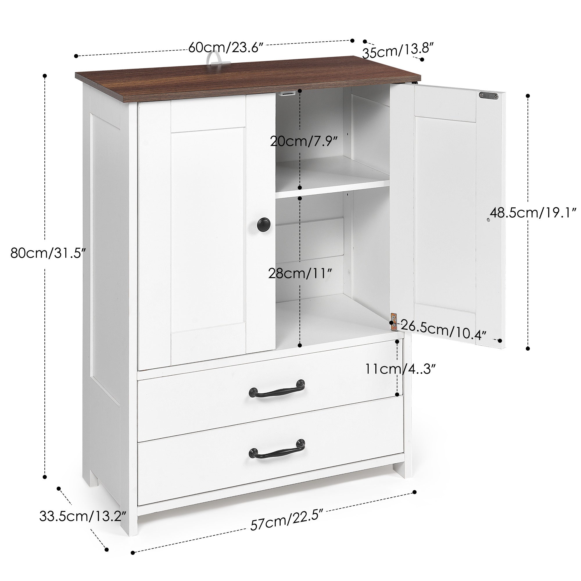 Dog Feeding Station Double Door Locker with 2 Adjustable Dog Bowls White